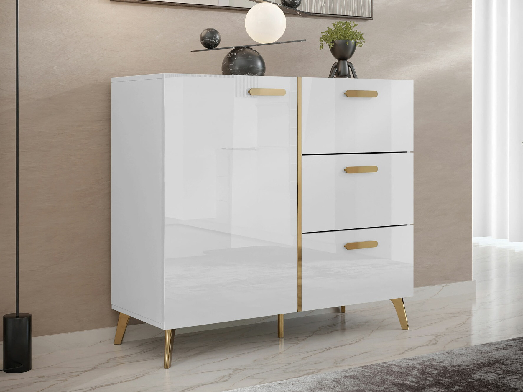 Kомод Comfivo Teslomo 108 (Белый + Глянцевый белый)