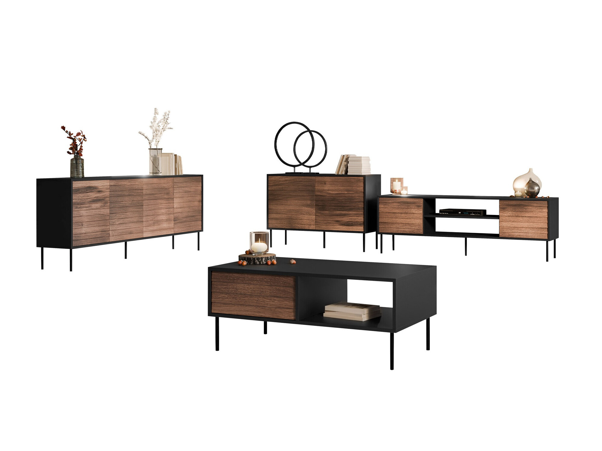 Набор для гостиной Flosoru 110 (Грецкий орех + Чёрный)