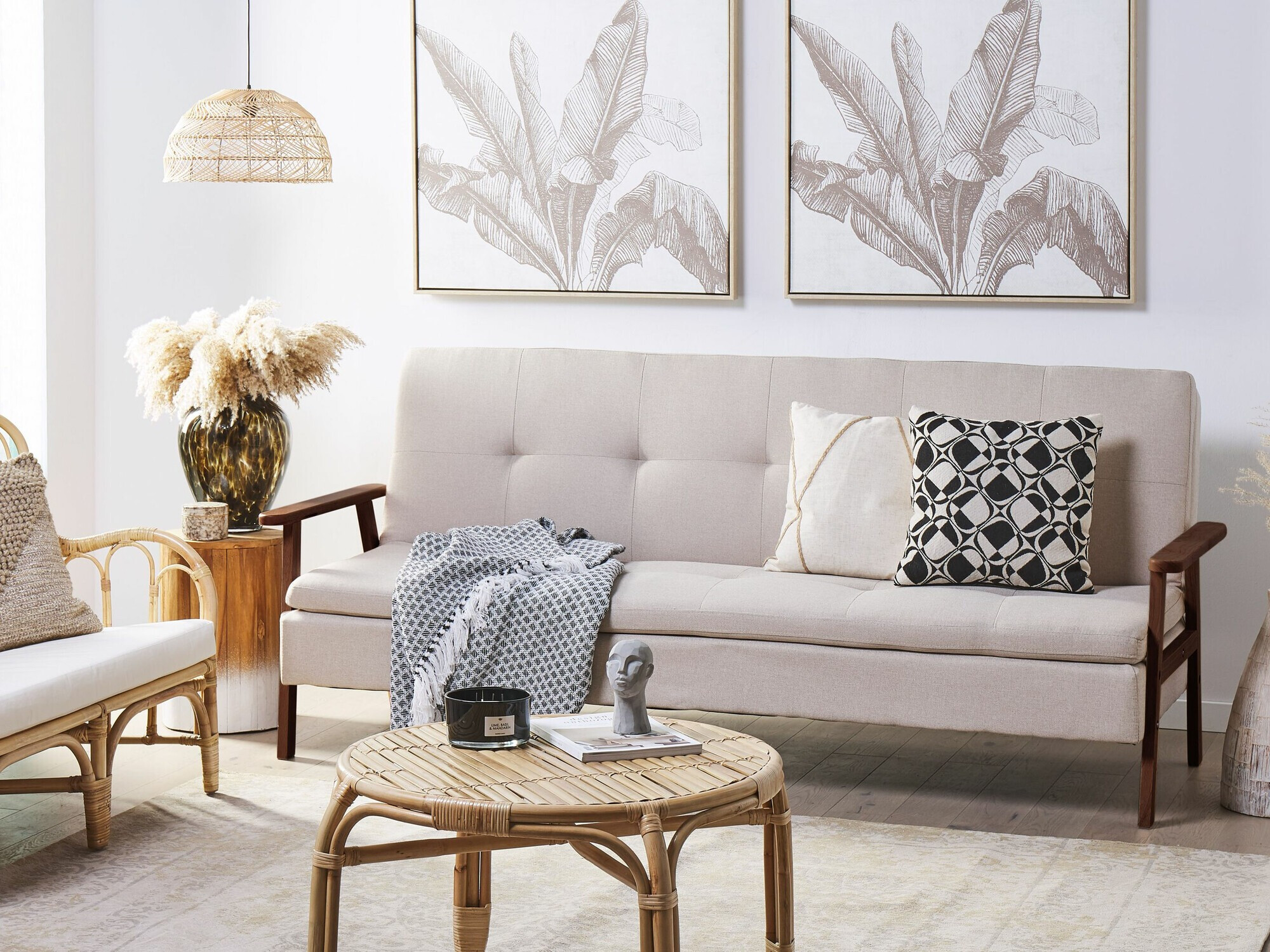 Dīvāns gulta Berwyn 2566 (Bēšs + Tumšs koks)