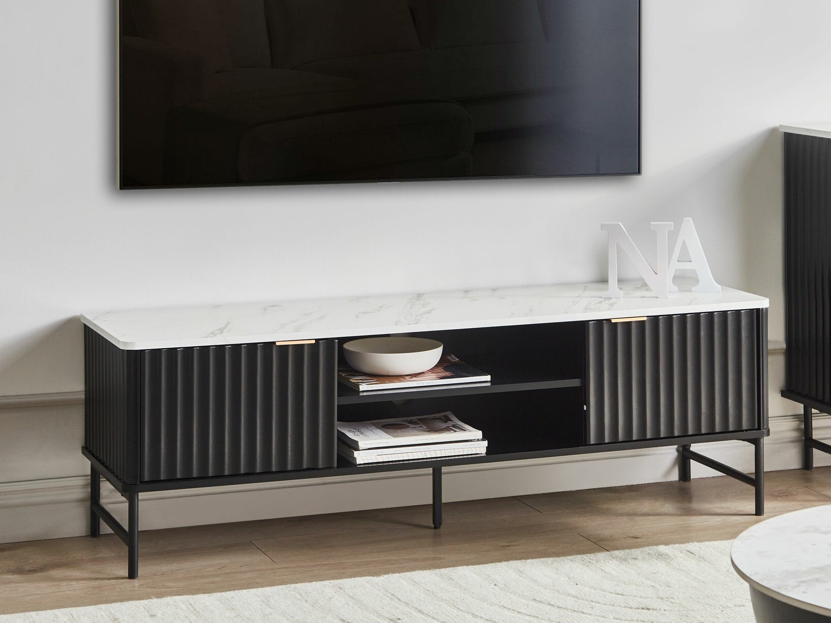 TV galds Berwyn 2575 (Melns + Balts marmors)