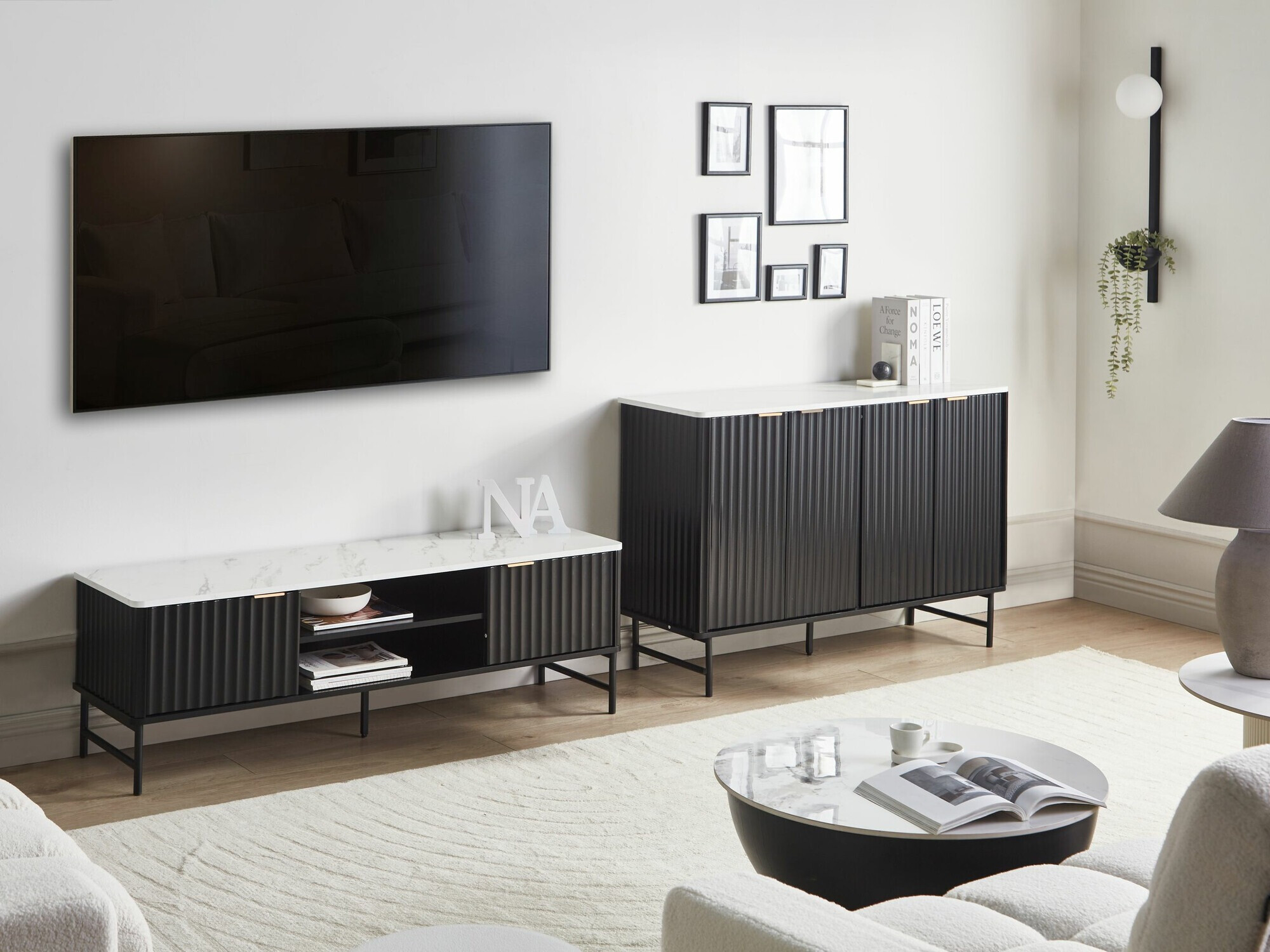 TV galds Berwyn 2575 (Melns + Balts marmors)