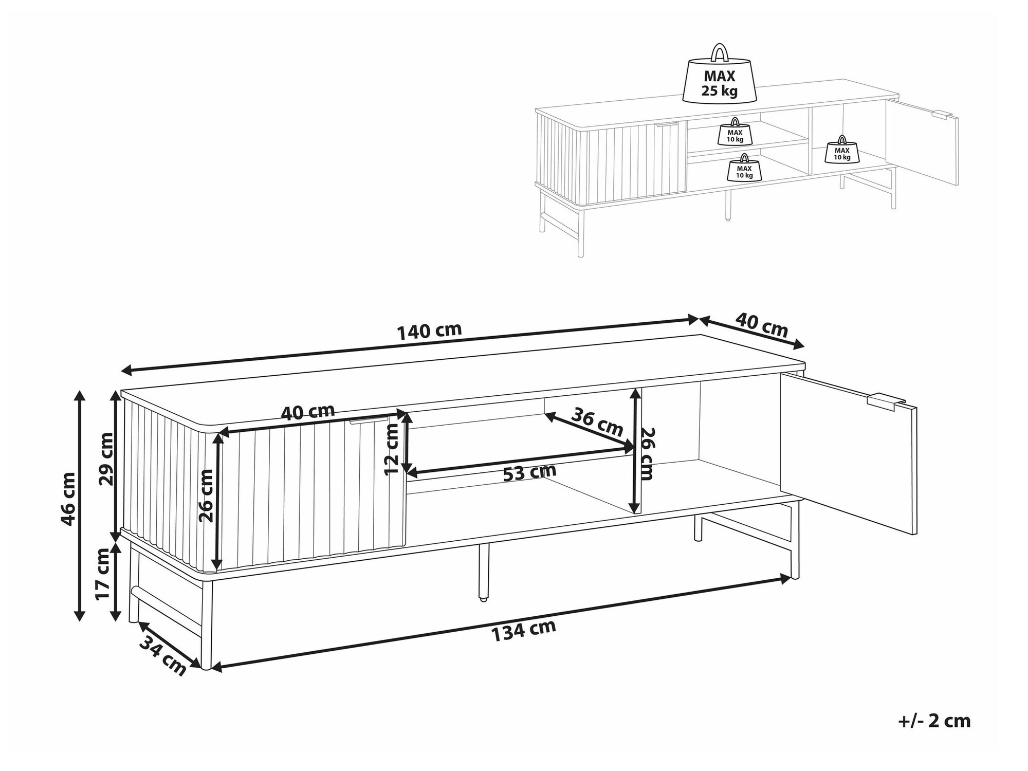 TV galds Berwyn 2575 (Melns + Balts marmors)