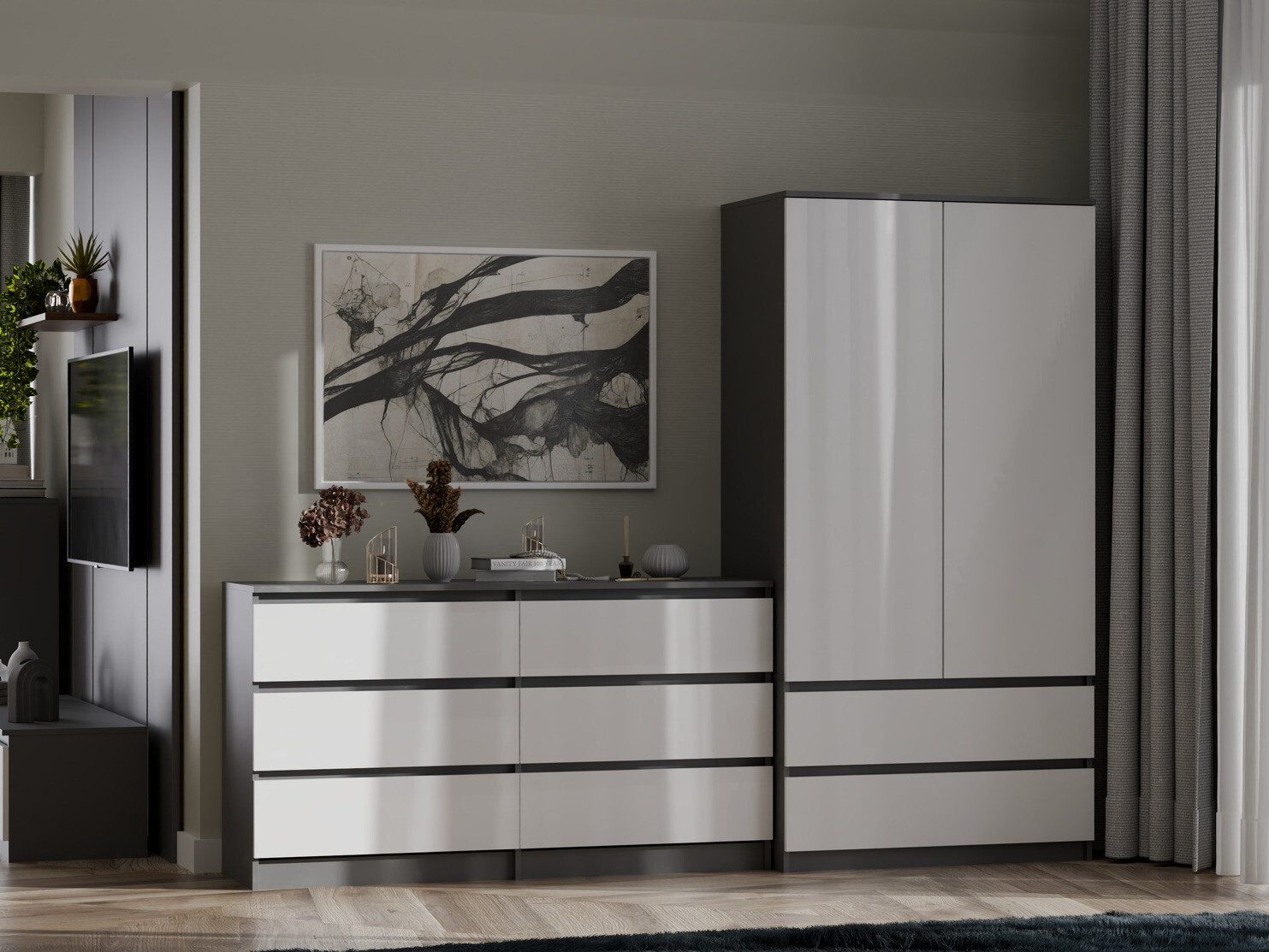 Kumode Elbvelu 102 (Antracīts + Balts)