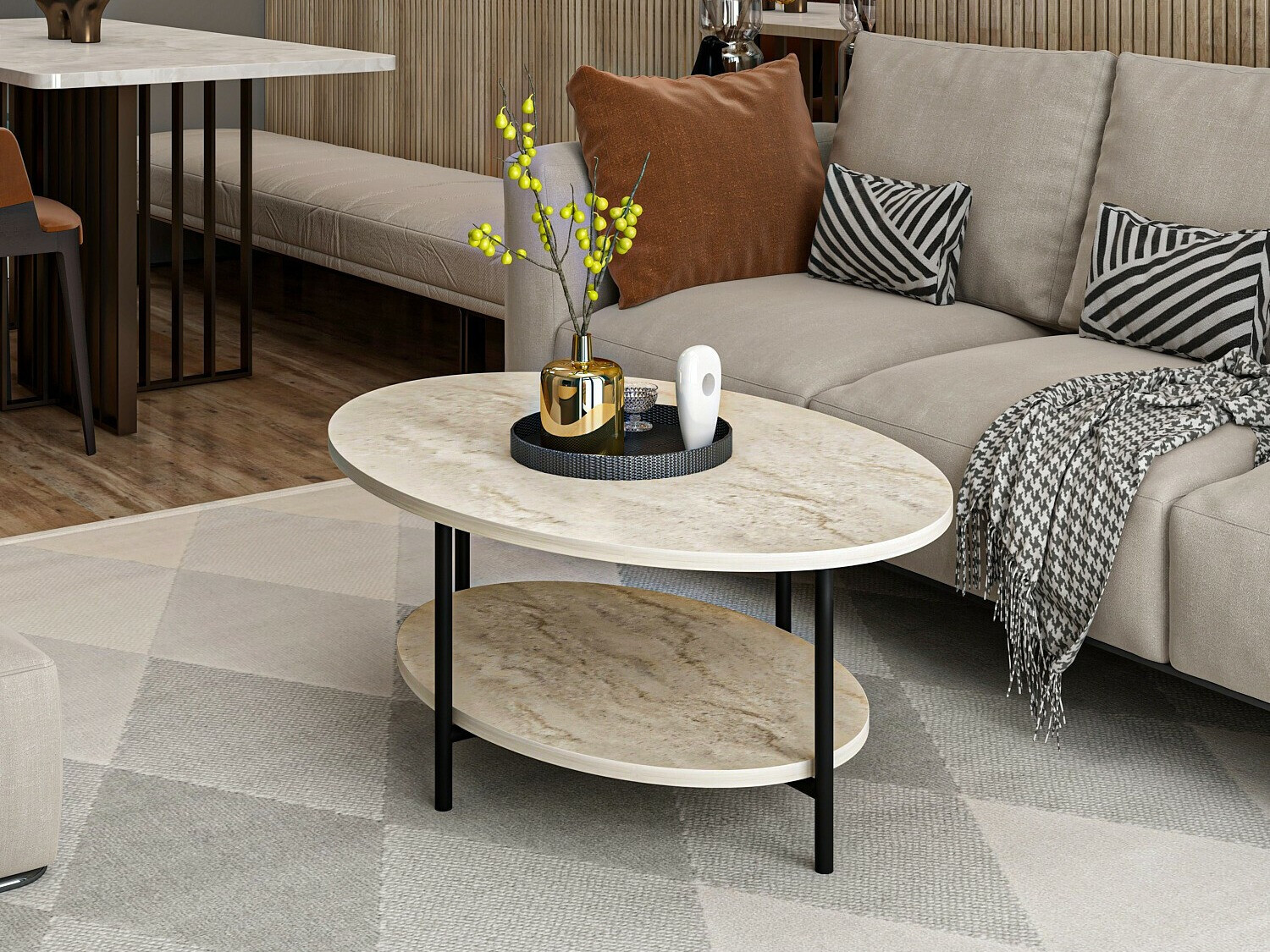 Журнальный столик Kailua 2460 (Чёрный + Светлый Travertine)