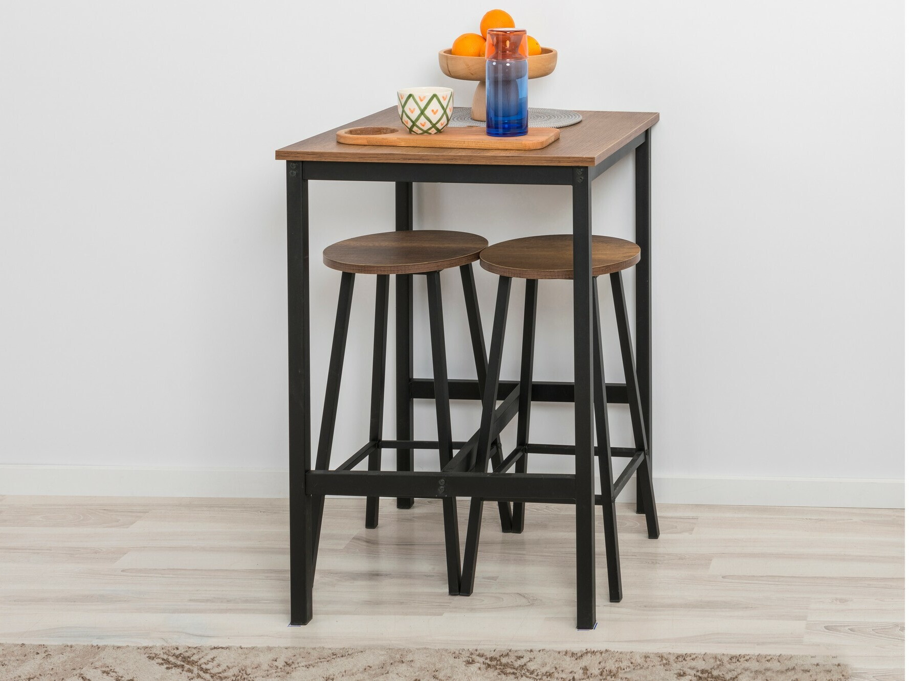 Низкий барный стул Kailua 2462 (Чёрный + Темное дерево)