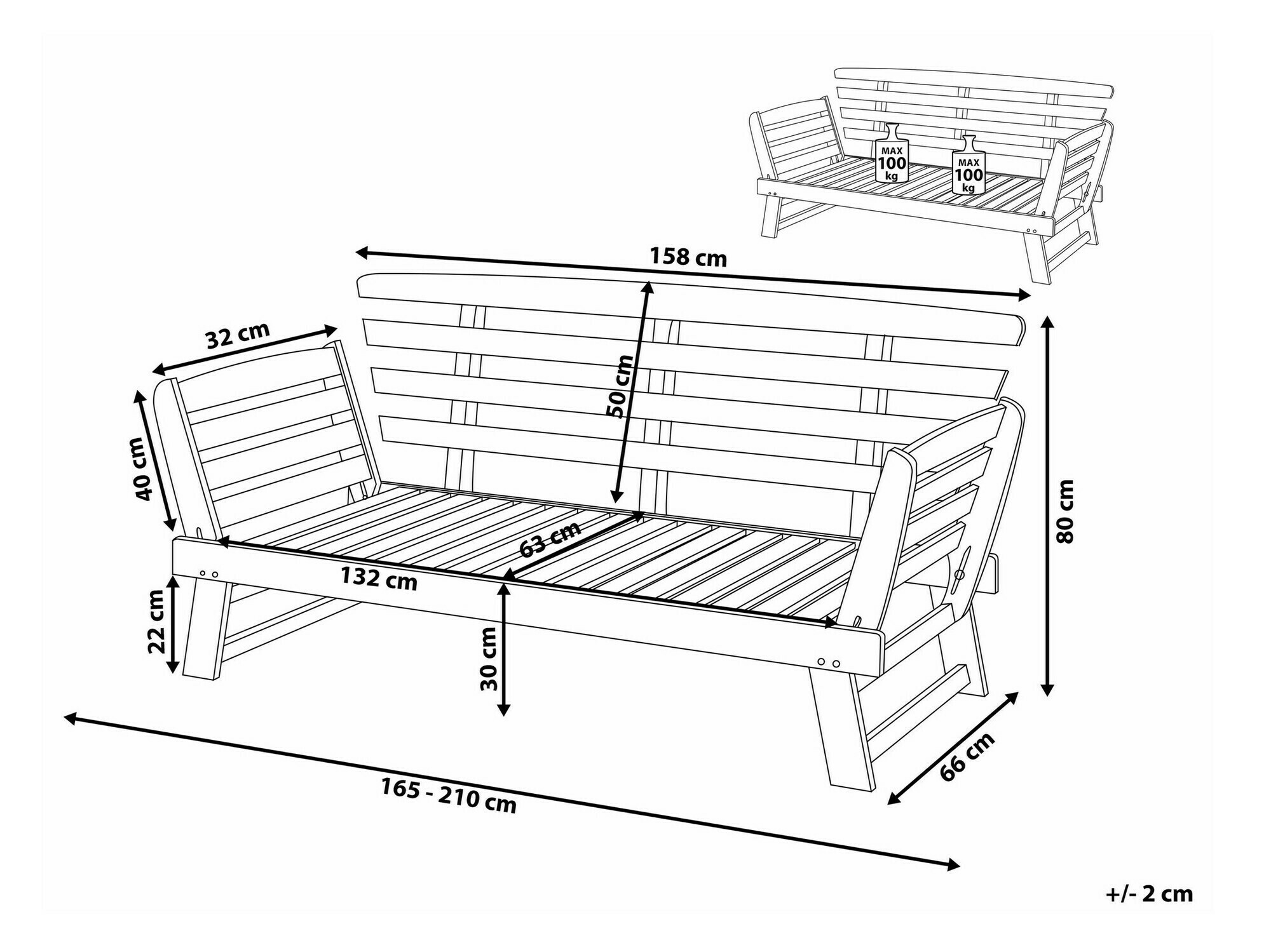 Dārza dīvāns Berwyn 1979 (Balts + Tumšs koks)