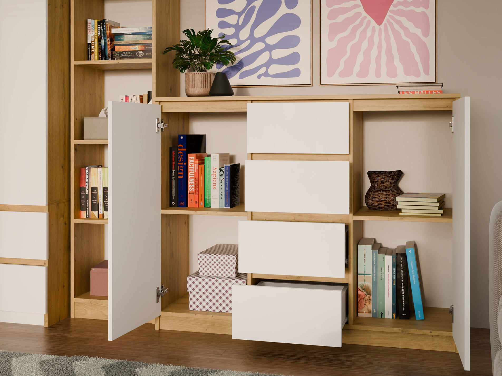 Kumode Elbvelu 113 (Artisan ozols + Balts)