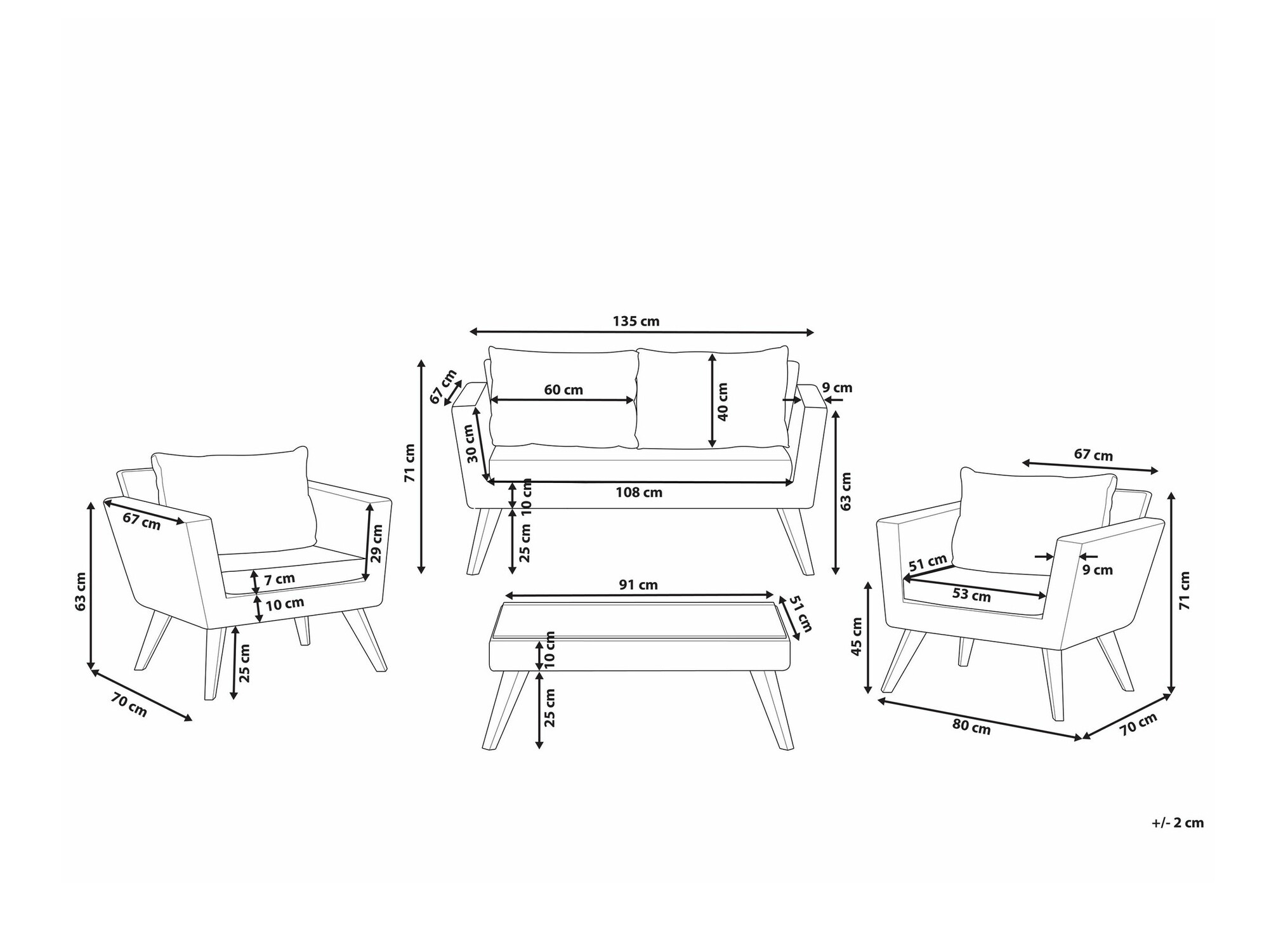 Dārza mēbeļu komplekts Berwyn 2626 (Gaiši brūns + Balts)