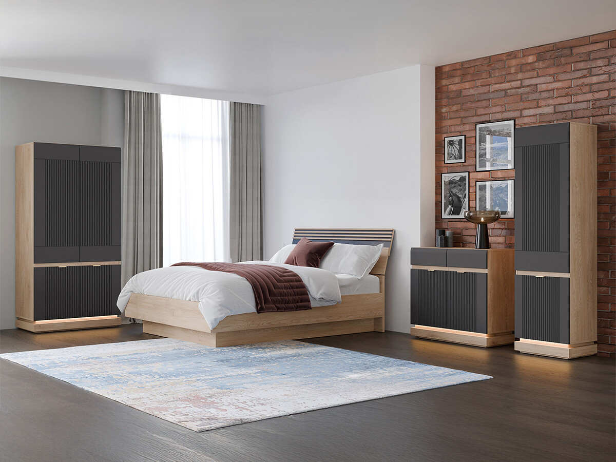 Спальный гарнитур Teselbu 117 (Антрацит + Дуб)