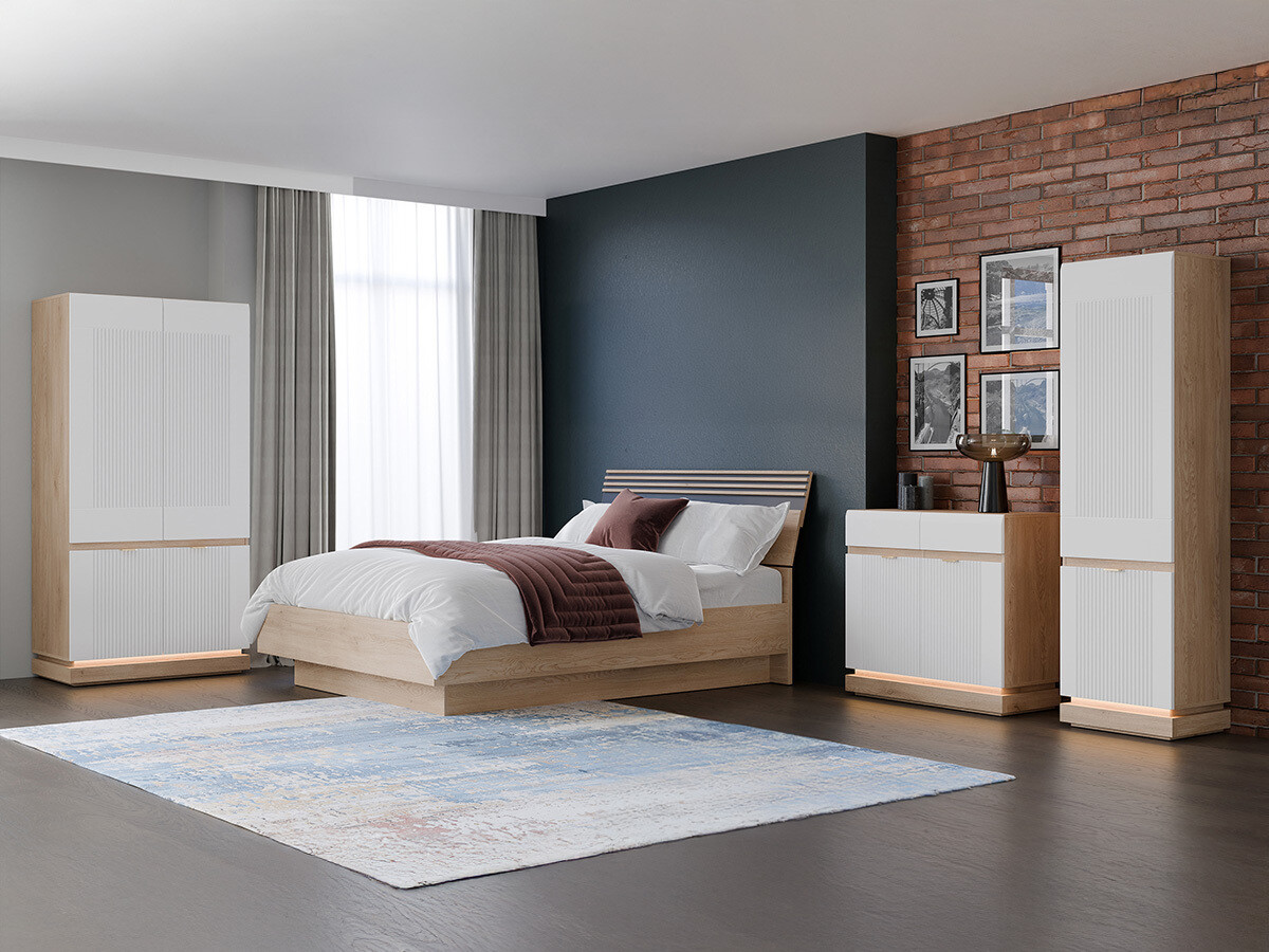 Спальный гарнитур Teselbu 117 (Белый + Дуб)