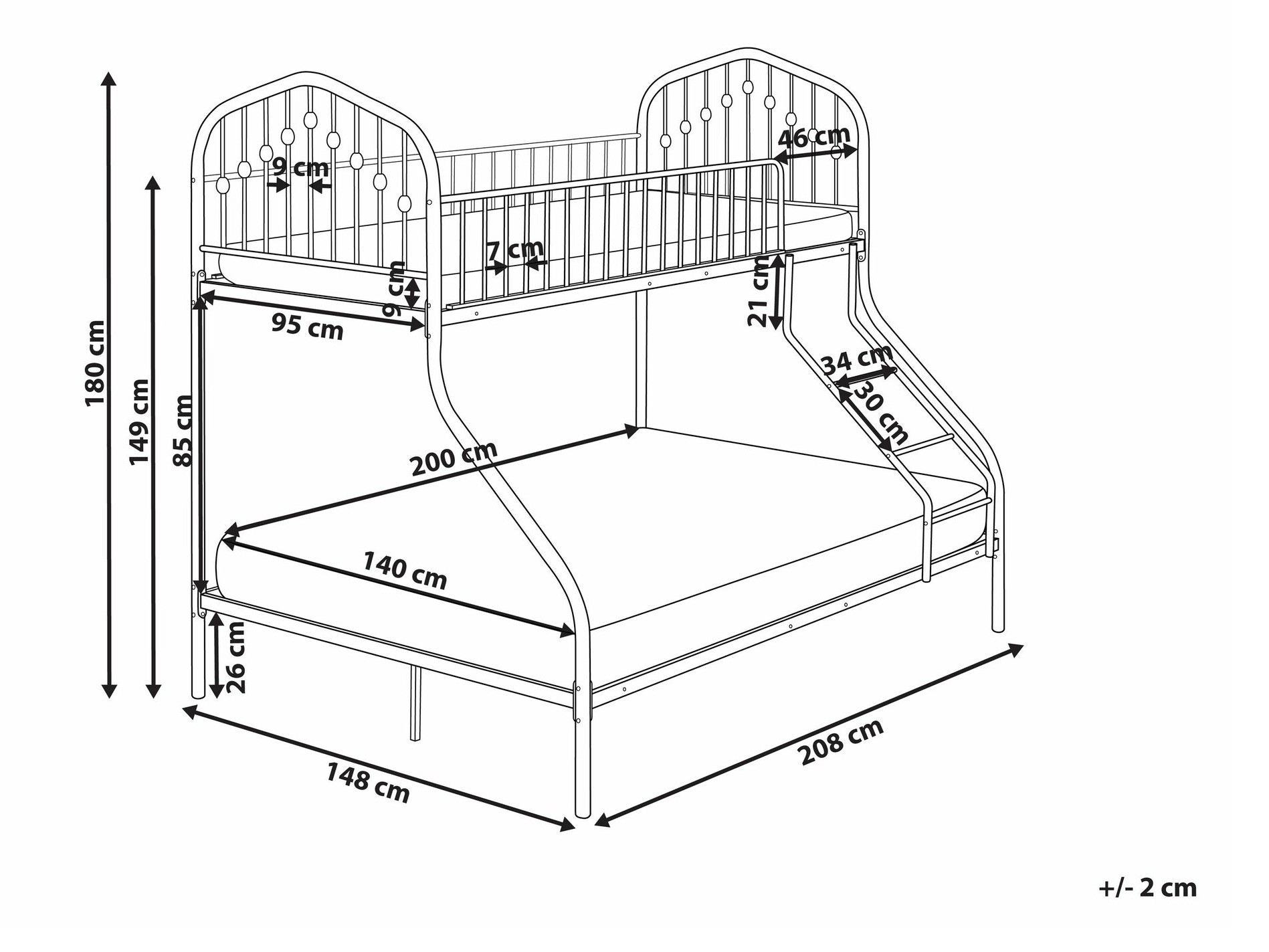 Divstāvu gulta Berwyn 2633 (Melns)