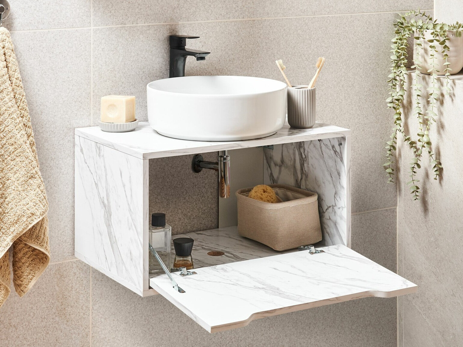 Piekarams vannas istabas skapītis izlietnei Berwyn 2644 (Balts marmors)