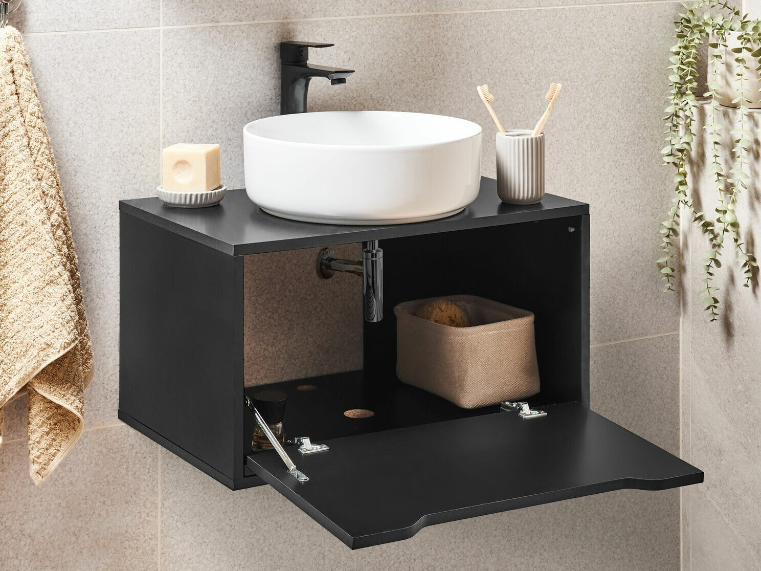 Piekarams vannas istabas skapītis izlietnei Berwyn 2644 (Melns)