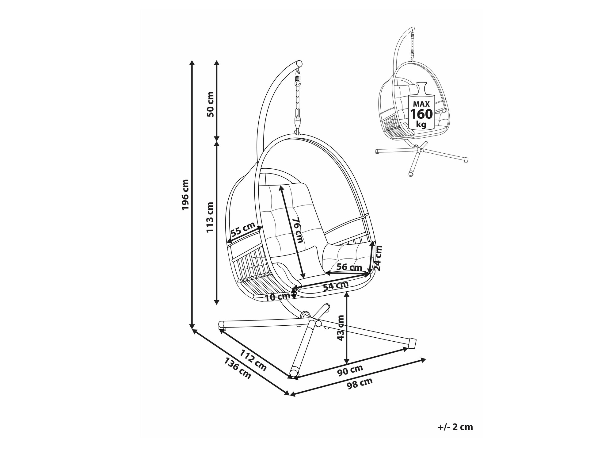 Piekaramais krēsls Berwyn 2655 (Tumši pelēks)