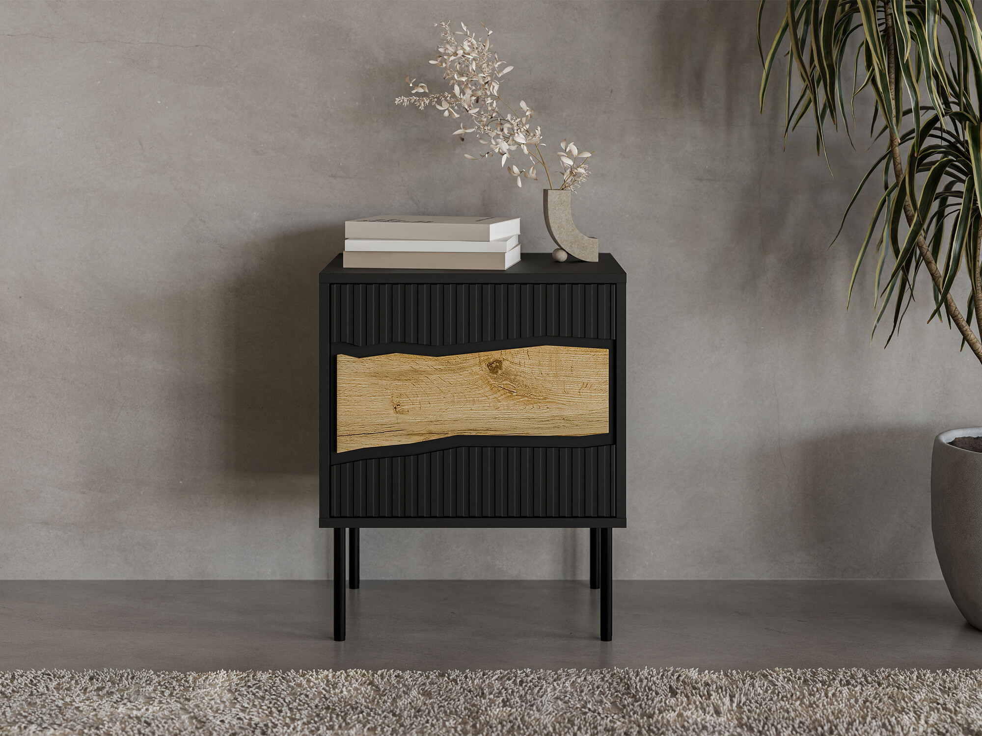 Комплект прикроватных тумбочек Monevare 104 (Чёрный + Дуб вотан)
