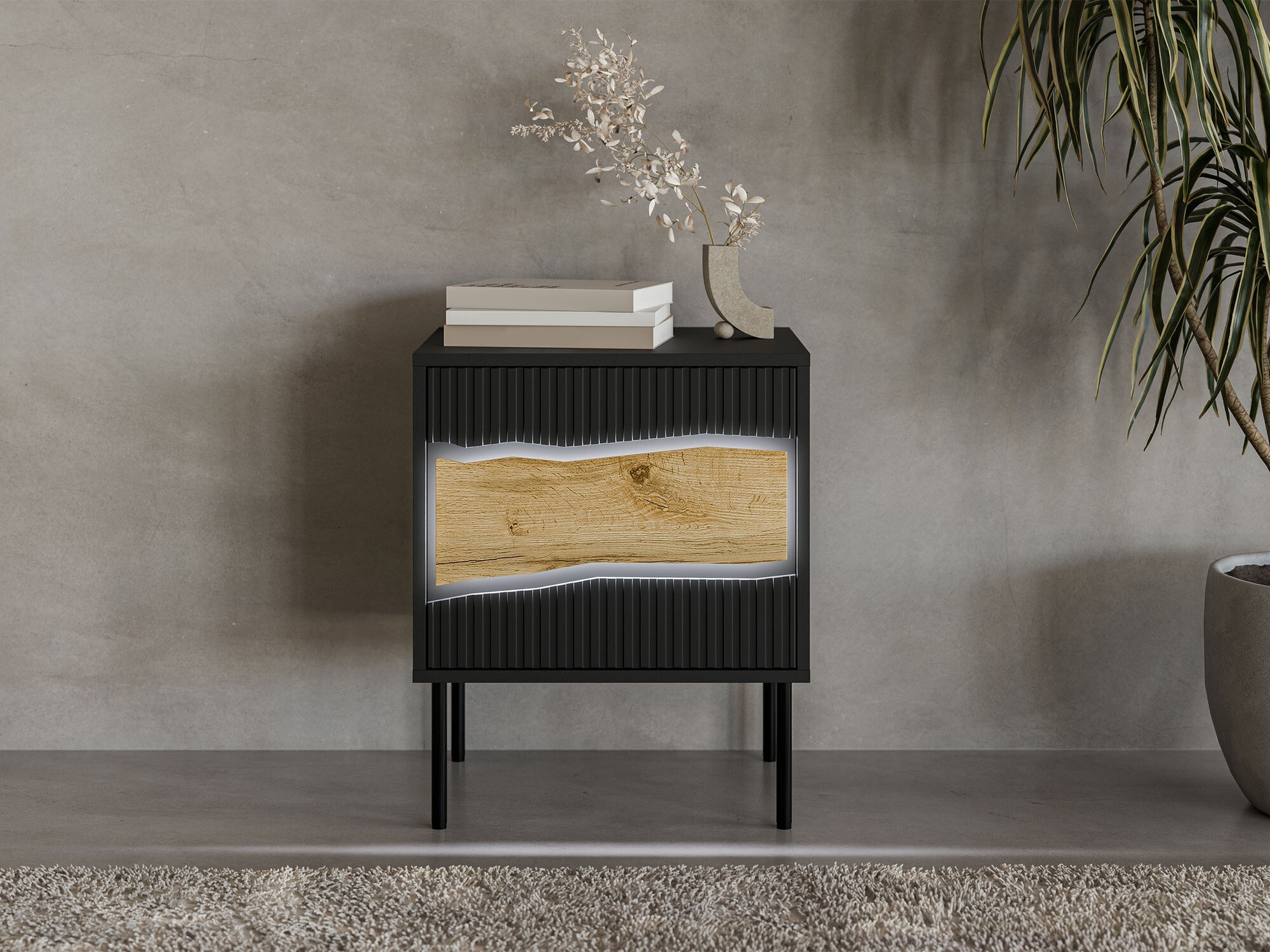 Naktsgaldiņu komplekts Monevare 104 (Melns + Votan ozols)