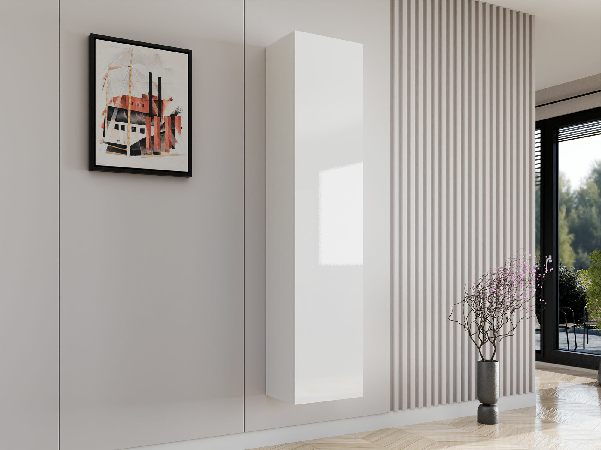 Настенная полка Venenou 128 (Белый + Глянцевый белый)