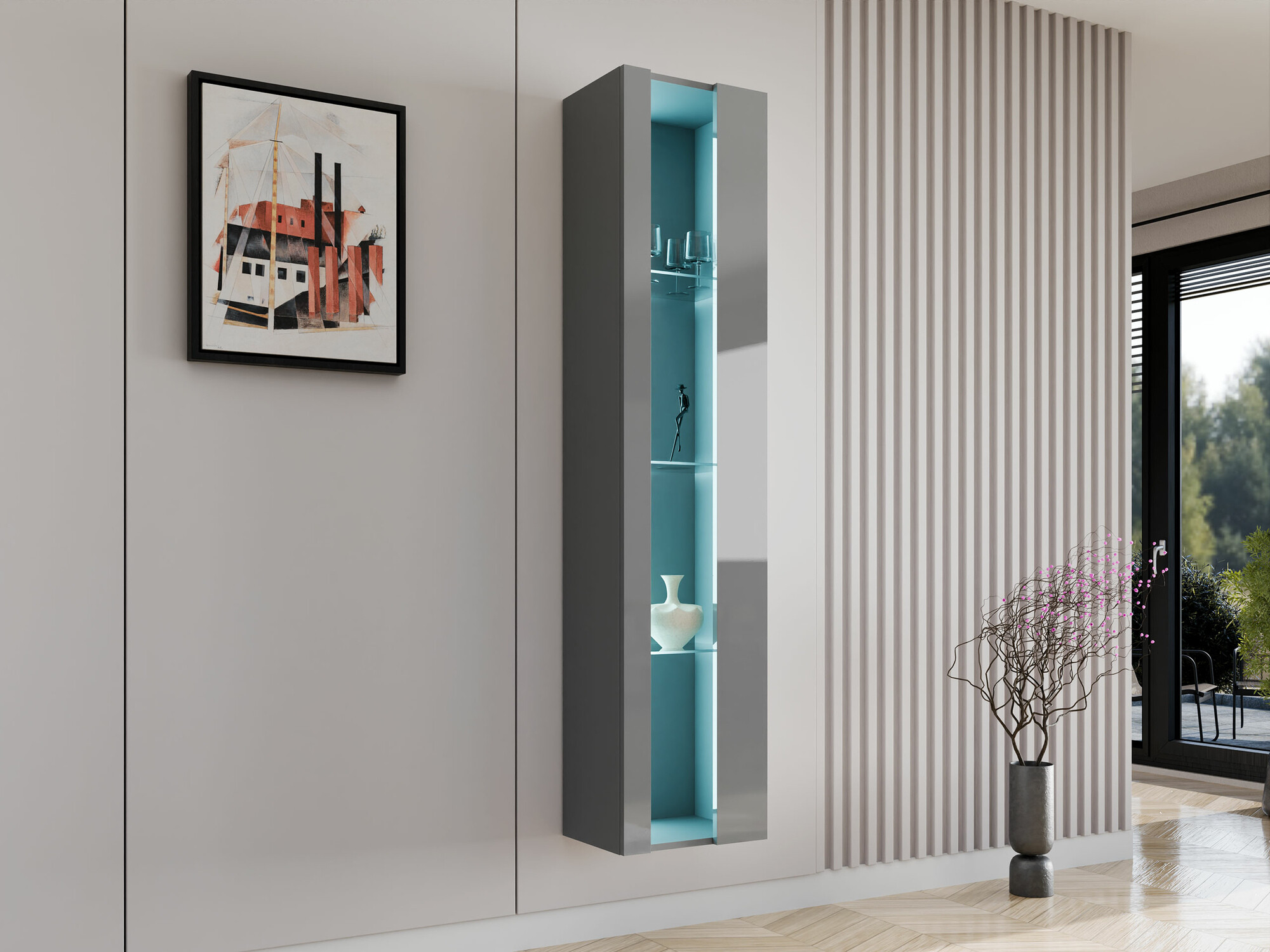 Настенная полка Venenou 130 (Серый + Глянцевый серый)