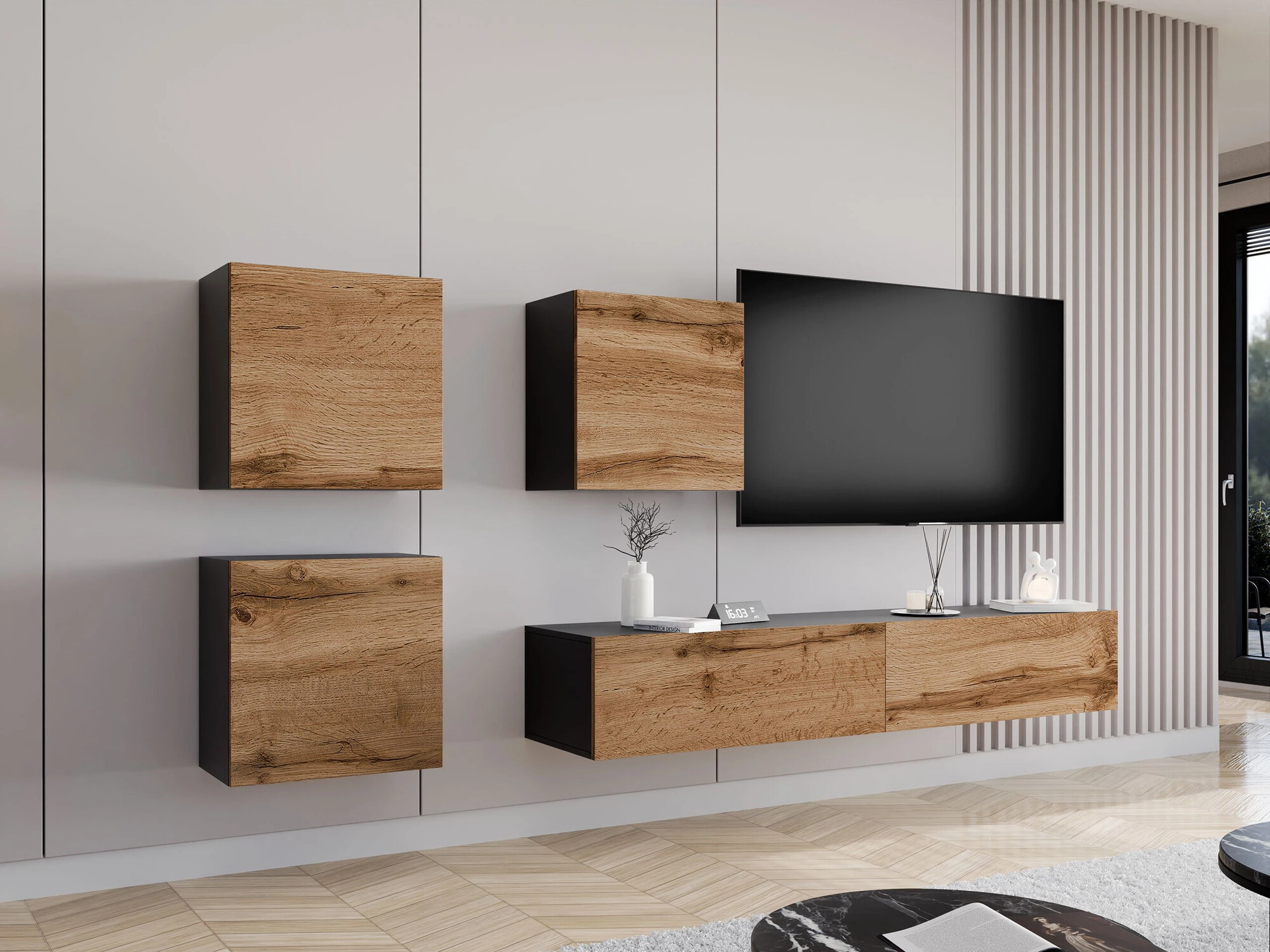 Набор для гостиной Venenou 109 (Чёрный + Дуб вотан)