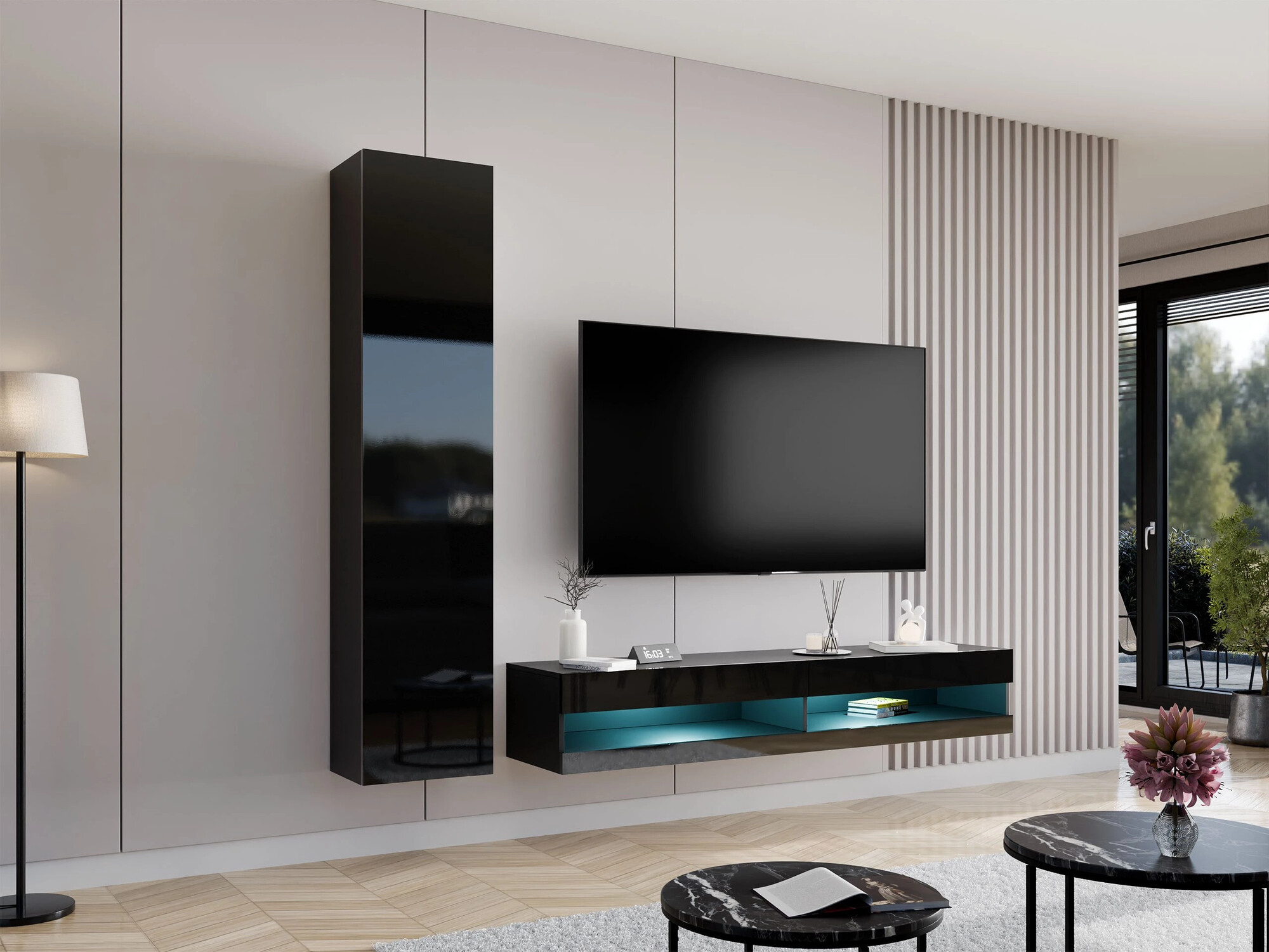 Набор для гостиной Venenou 114 (Чёрный + Глянцевый черный)