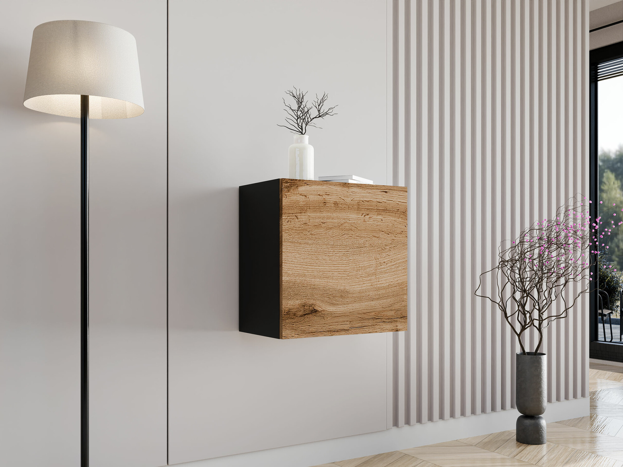 Настенные шкафы Venenou 127 (Чёрный + Дуб вотан)