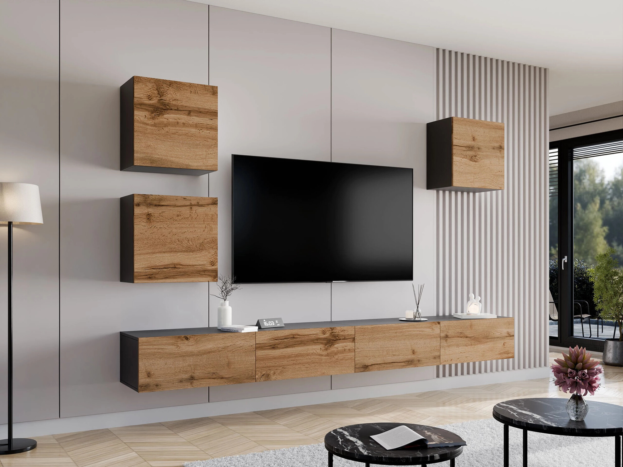 Настенные шкафы Venenou 127 (Чёрный + Дуб вотан)