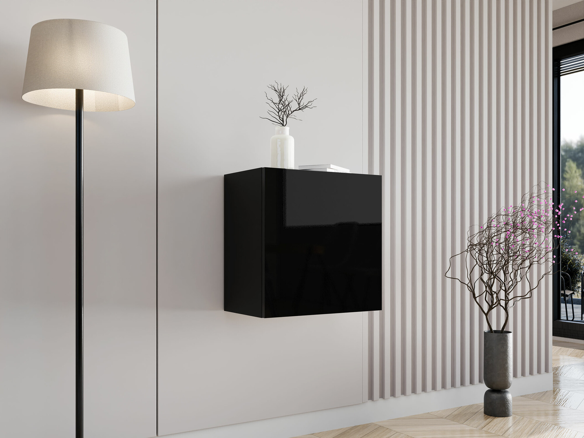 Настенные шкафы Venenou 127 (Чёрный + Глянцевый черный)