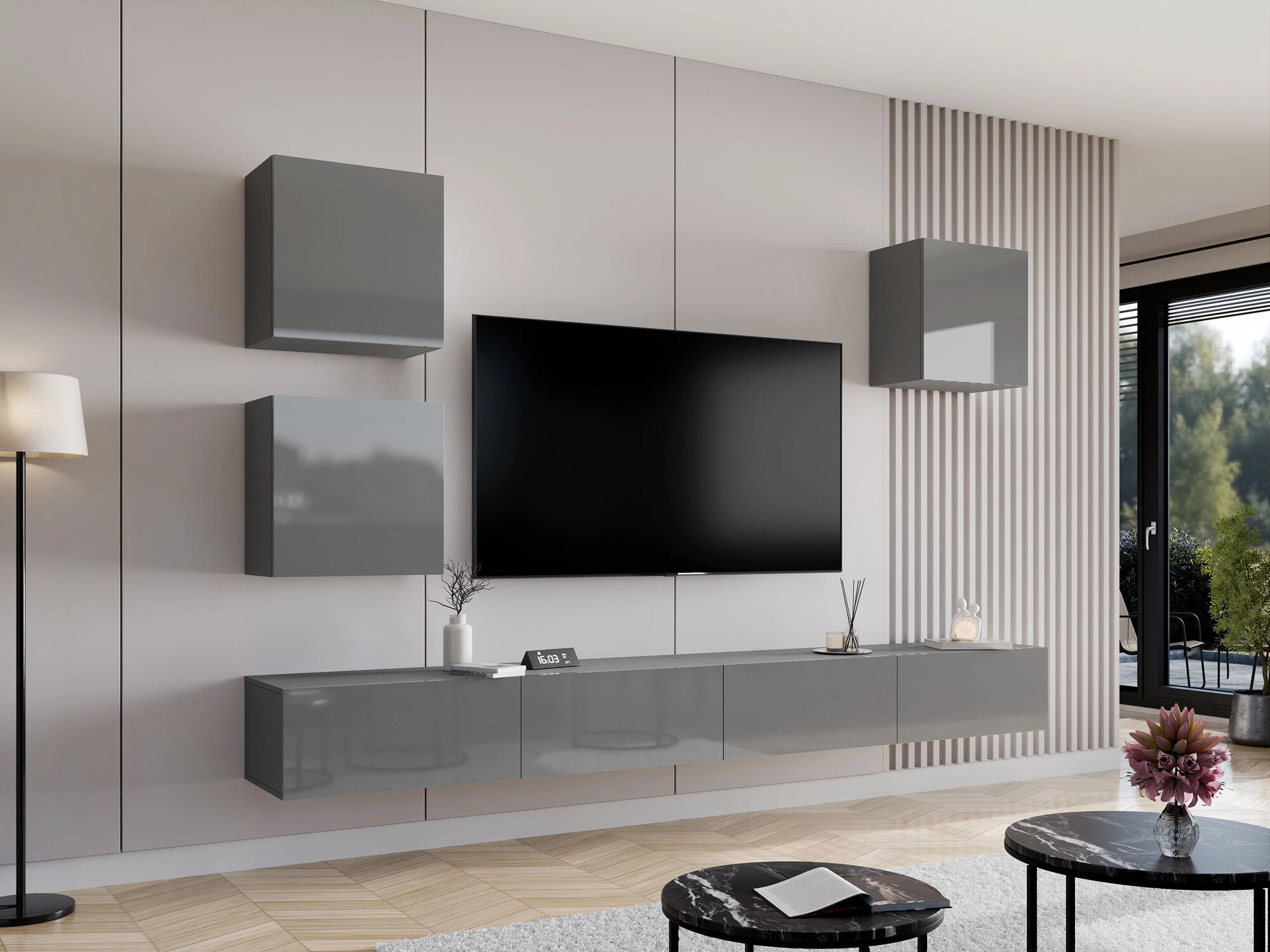 Настенные шкафы Venenou 127 (Серый + Глянцевый серый)