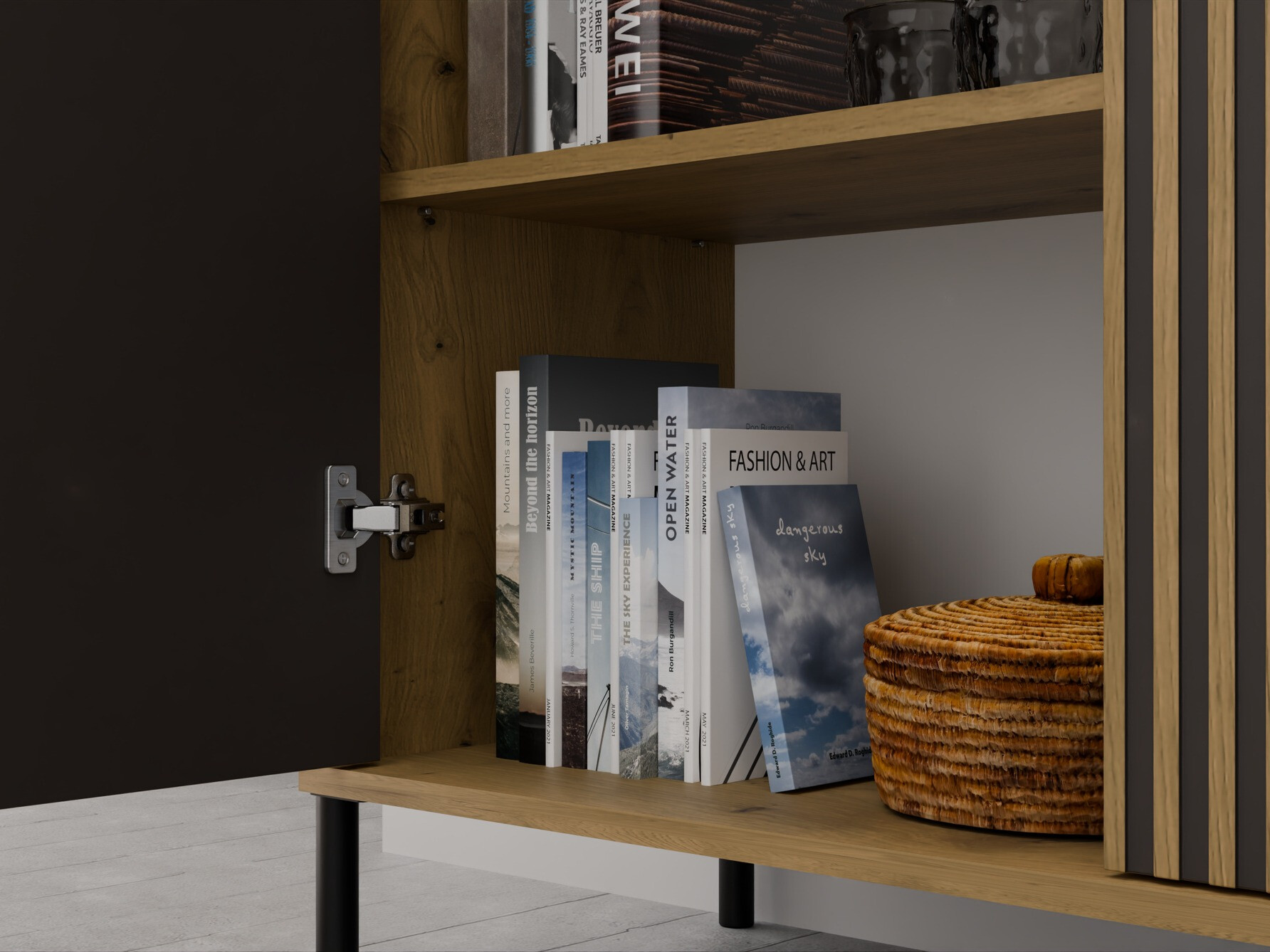 Skapis Orlsone 108 (Melns + Artisan ozols)