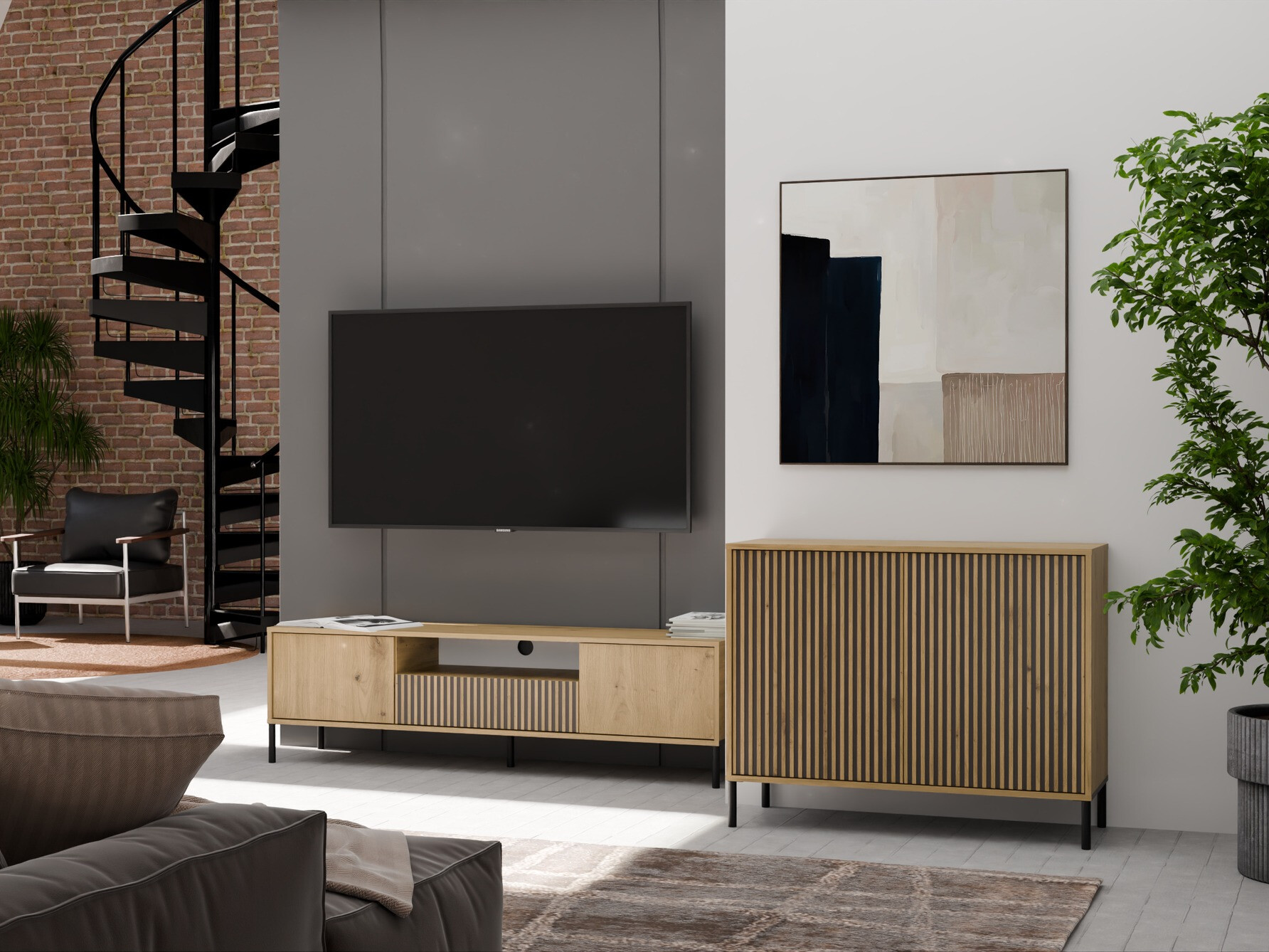 Skapis Orlsone 108 (Melns + Artisan ozols)