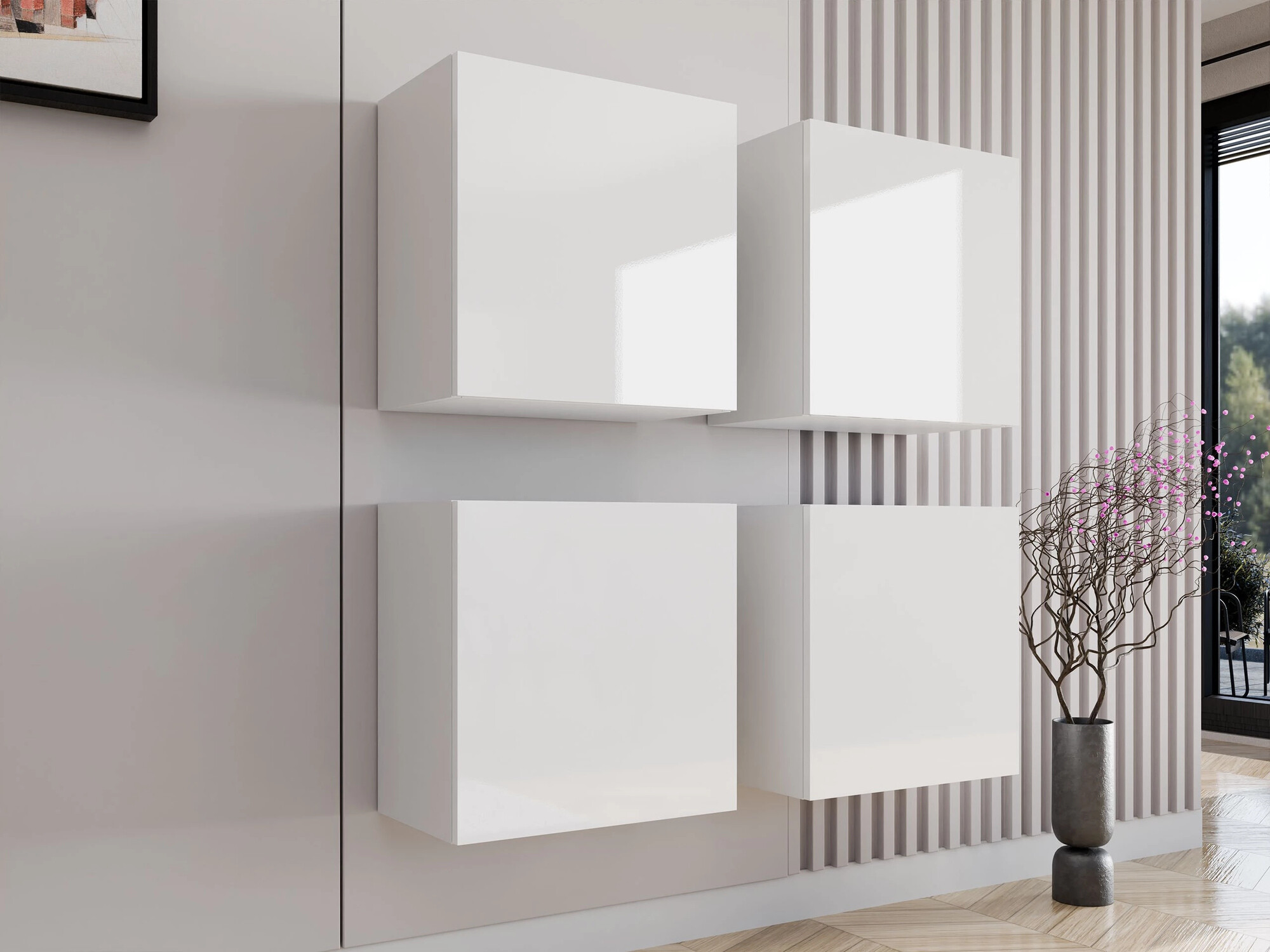 Skapīšu komplekts Vilrin (Balts + Glancēts balts)