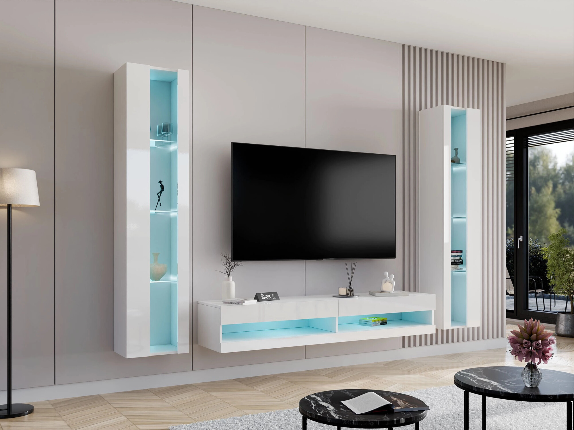 TV galds Venenou 120 (Balts + Glancēts balts)