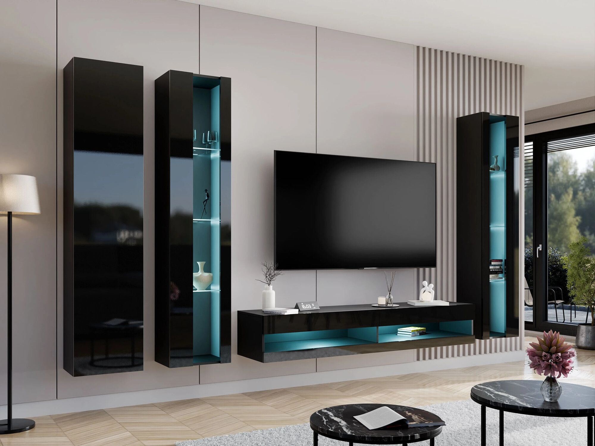 TV galds Venenou 120 (Melns + Glancēts melns)