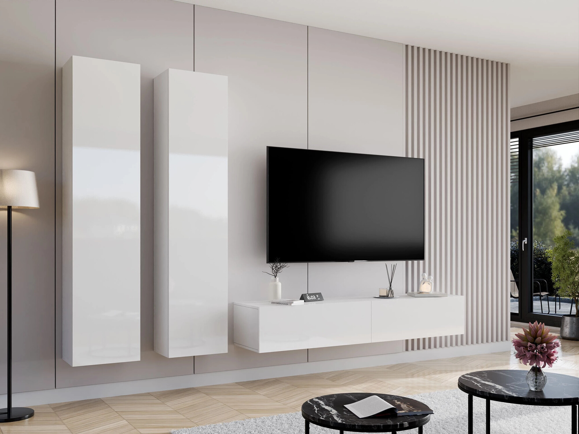 Viesistabas komplekts Venenou 103 (Balts + Glancēts balts)