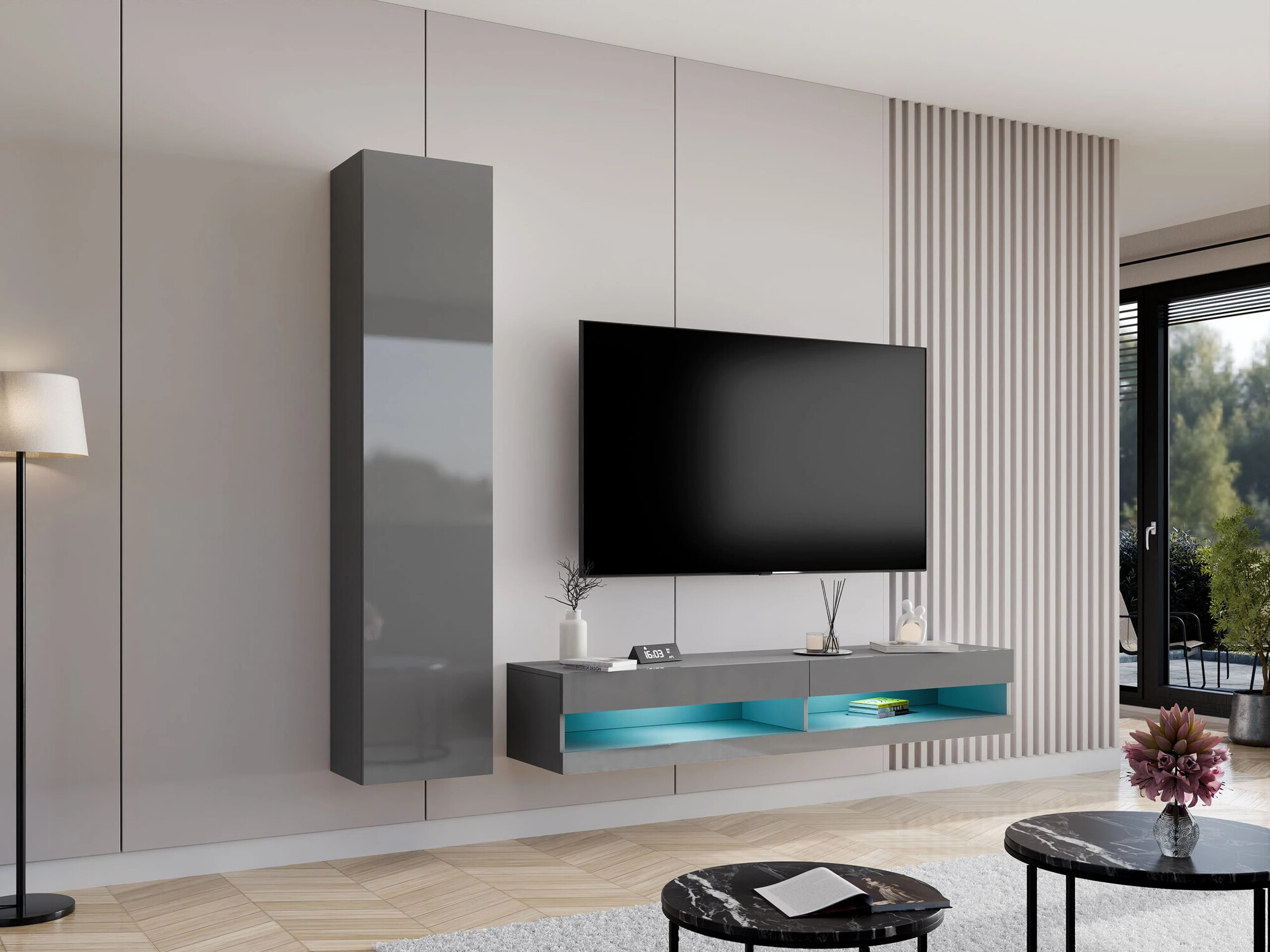 Viesistabas komplekts Venenou 114 (Pelēks + Glancēts pelēks)