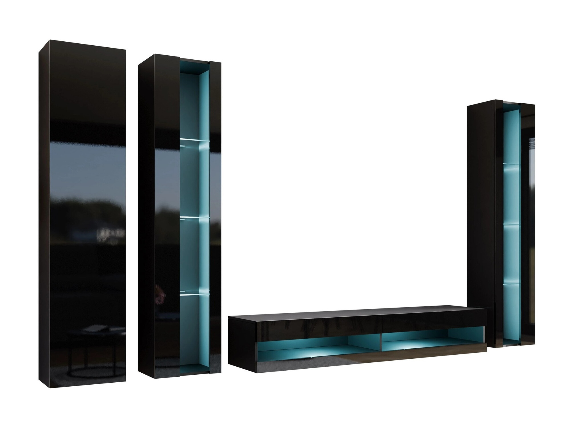 Viesistabas komplekts Venenou 116 (Melns + Glancēts melns)