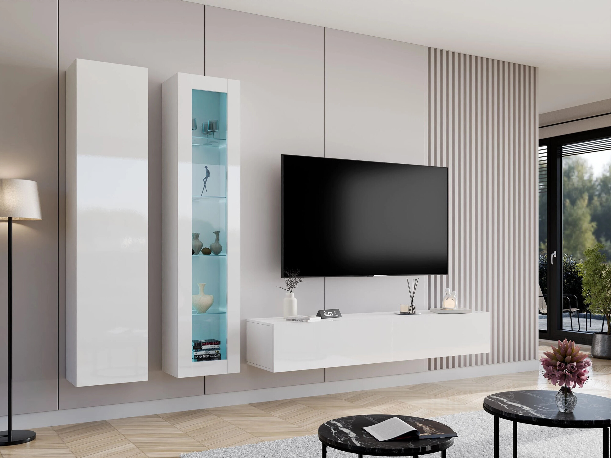 Viesistabas komplekts Vilrin I (Balts + Glancēts balts)