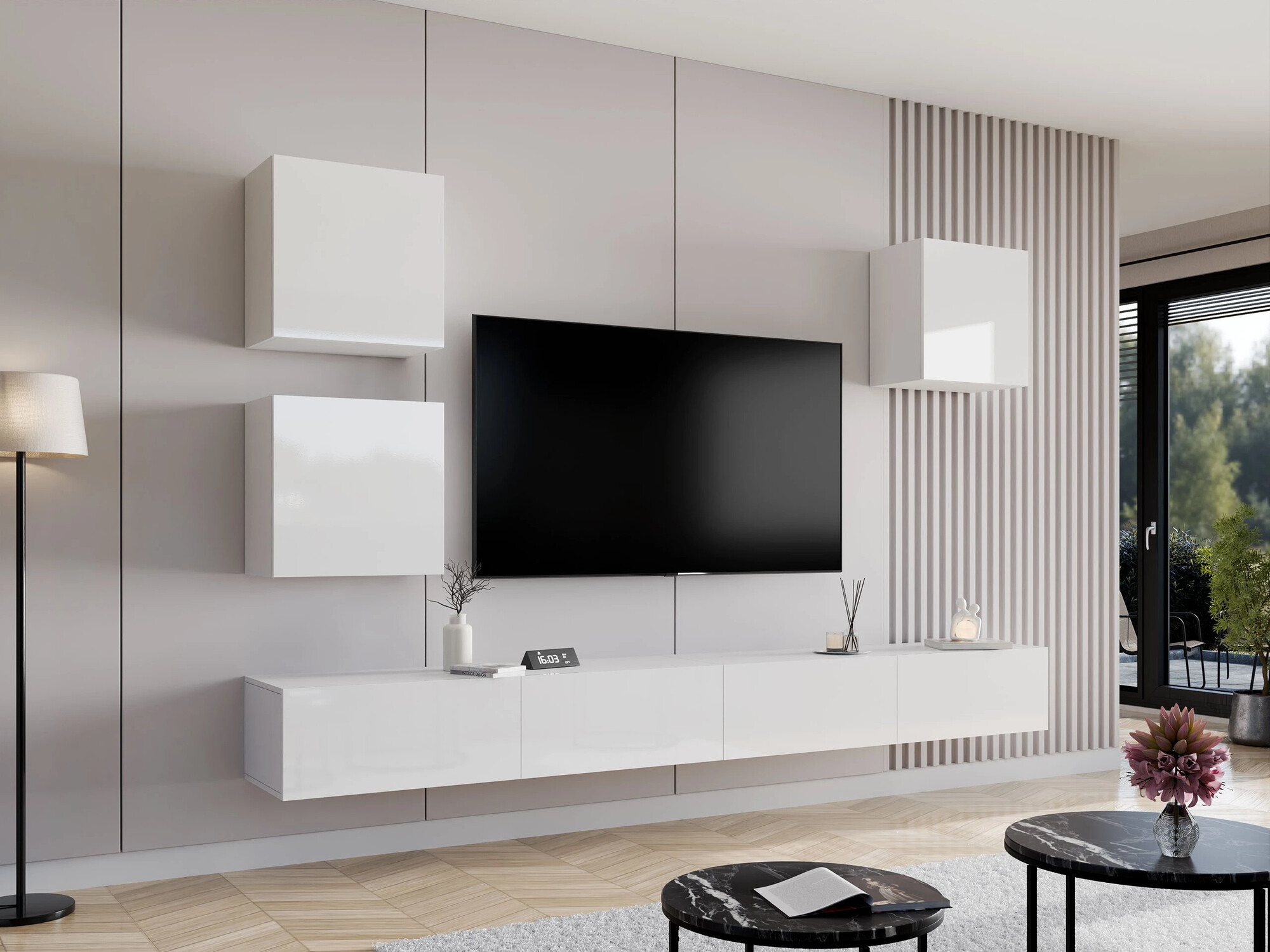 Viesistabas komplekts Vilrin III (Balts + Glancēts balts)