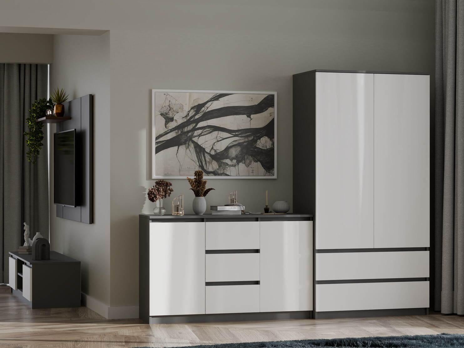 Skapis Elbvelu 116 (Balts + Antracīts)