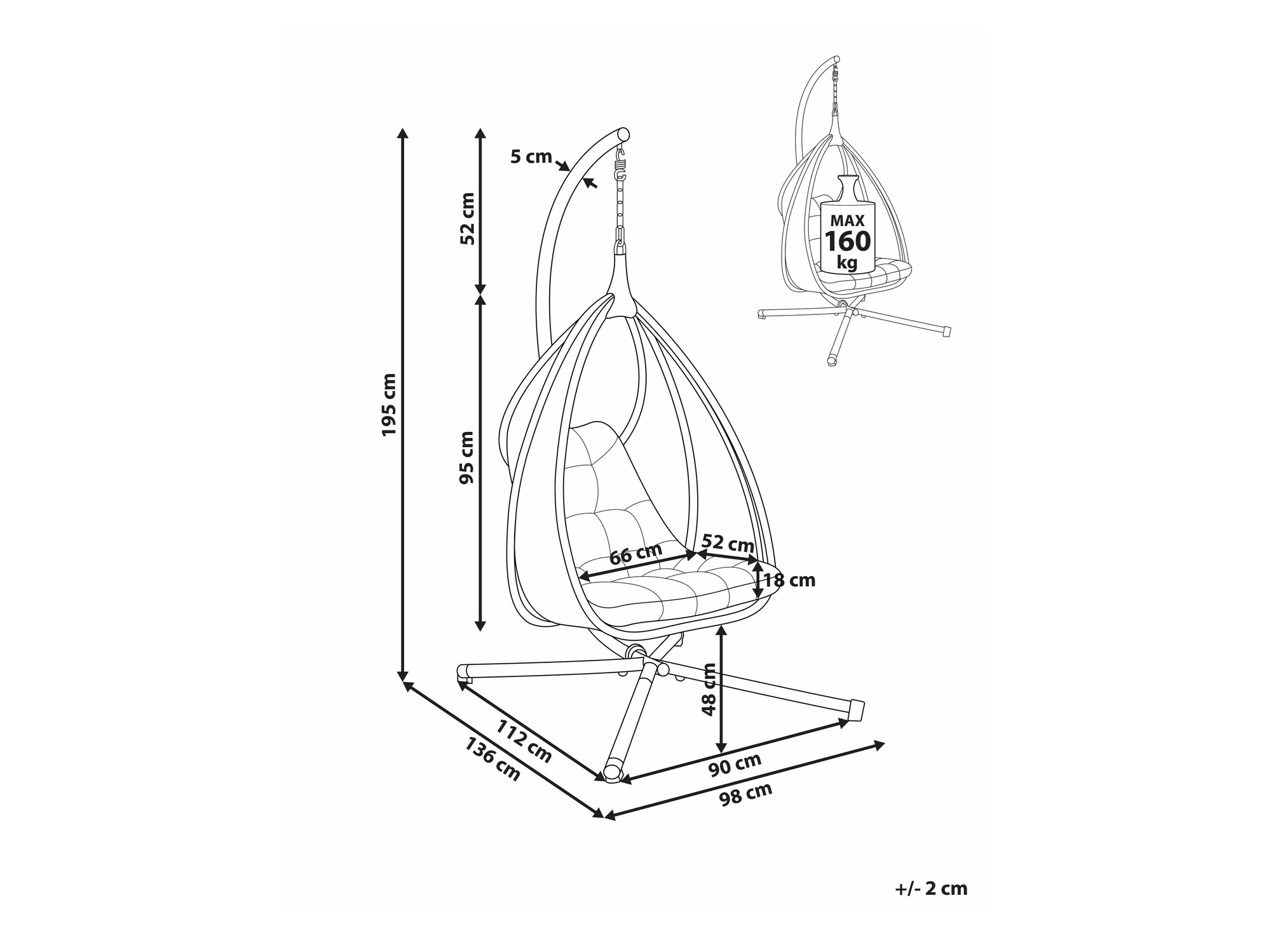 Piekaramais krēsls Berwyn 2669 (Tumši pelēks)