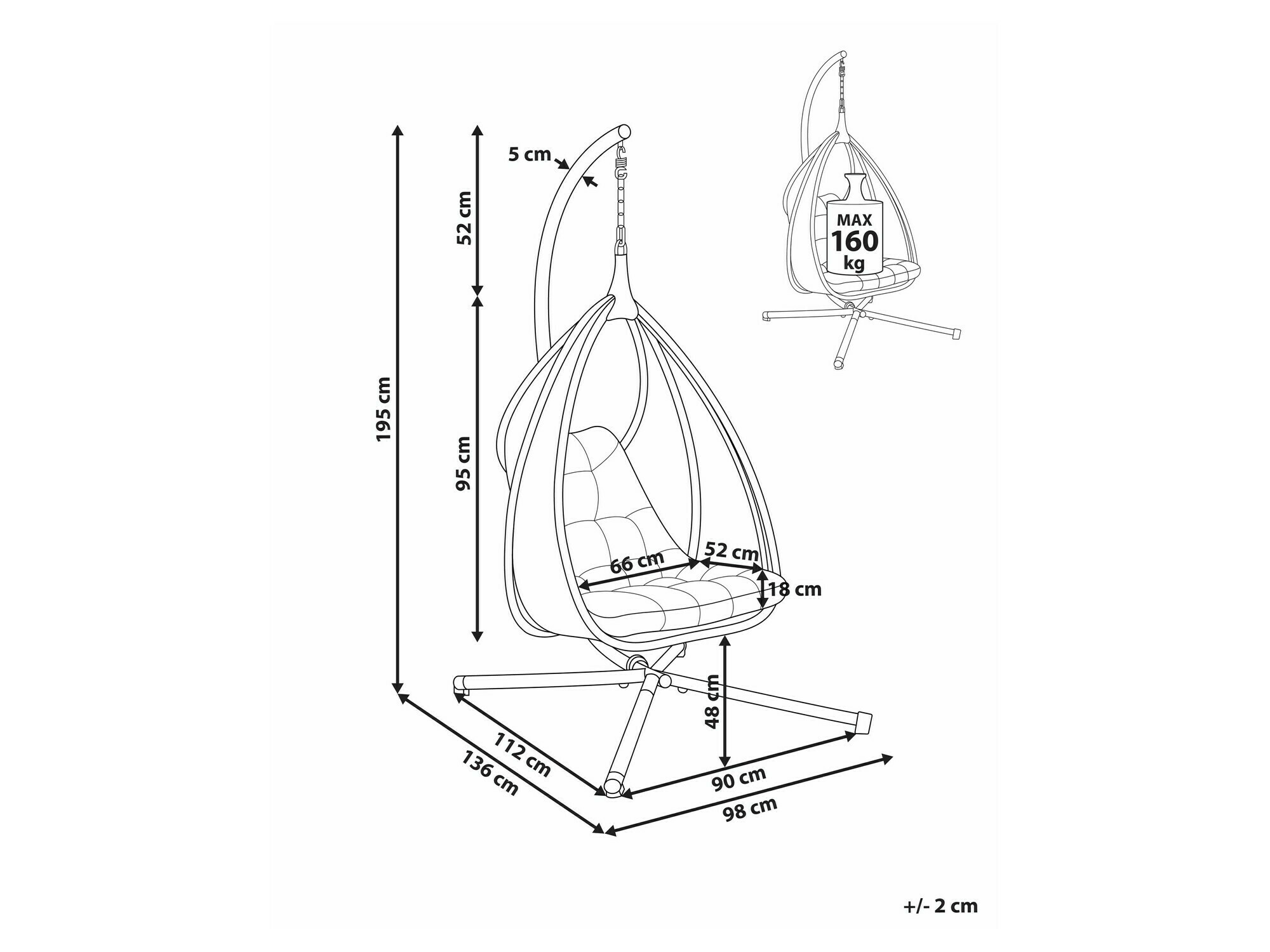 Piekaramais krēsls Berwyn 2669 (Gaiši pelēks)