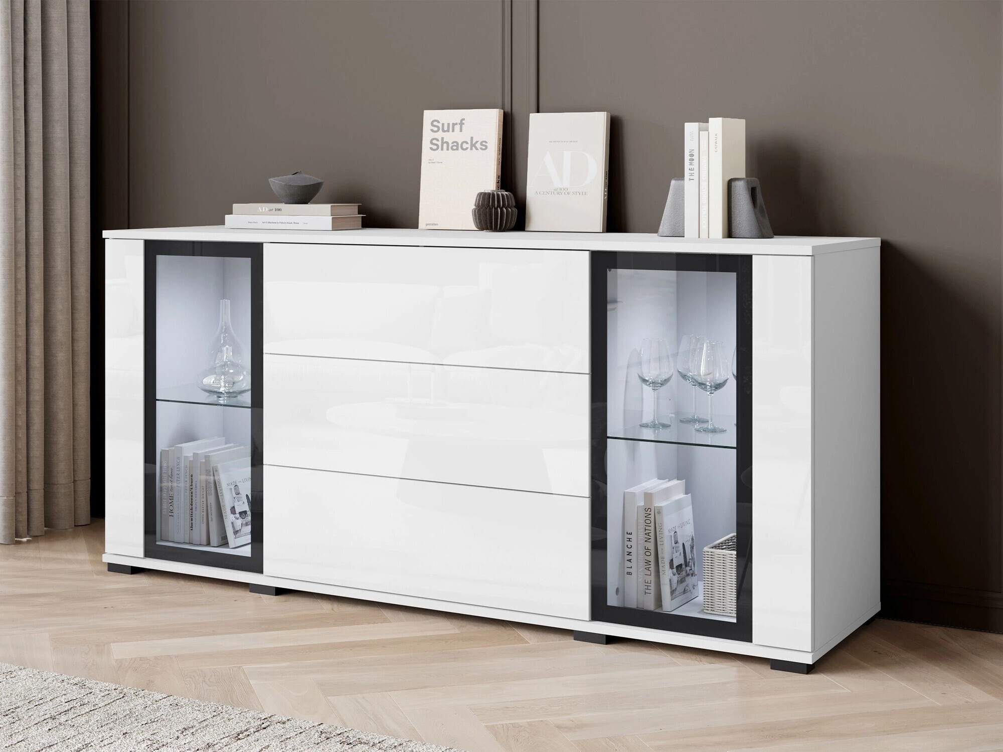 Kомод Torcame 101 (Белый + Глянцевый белый)