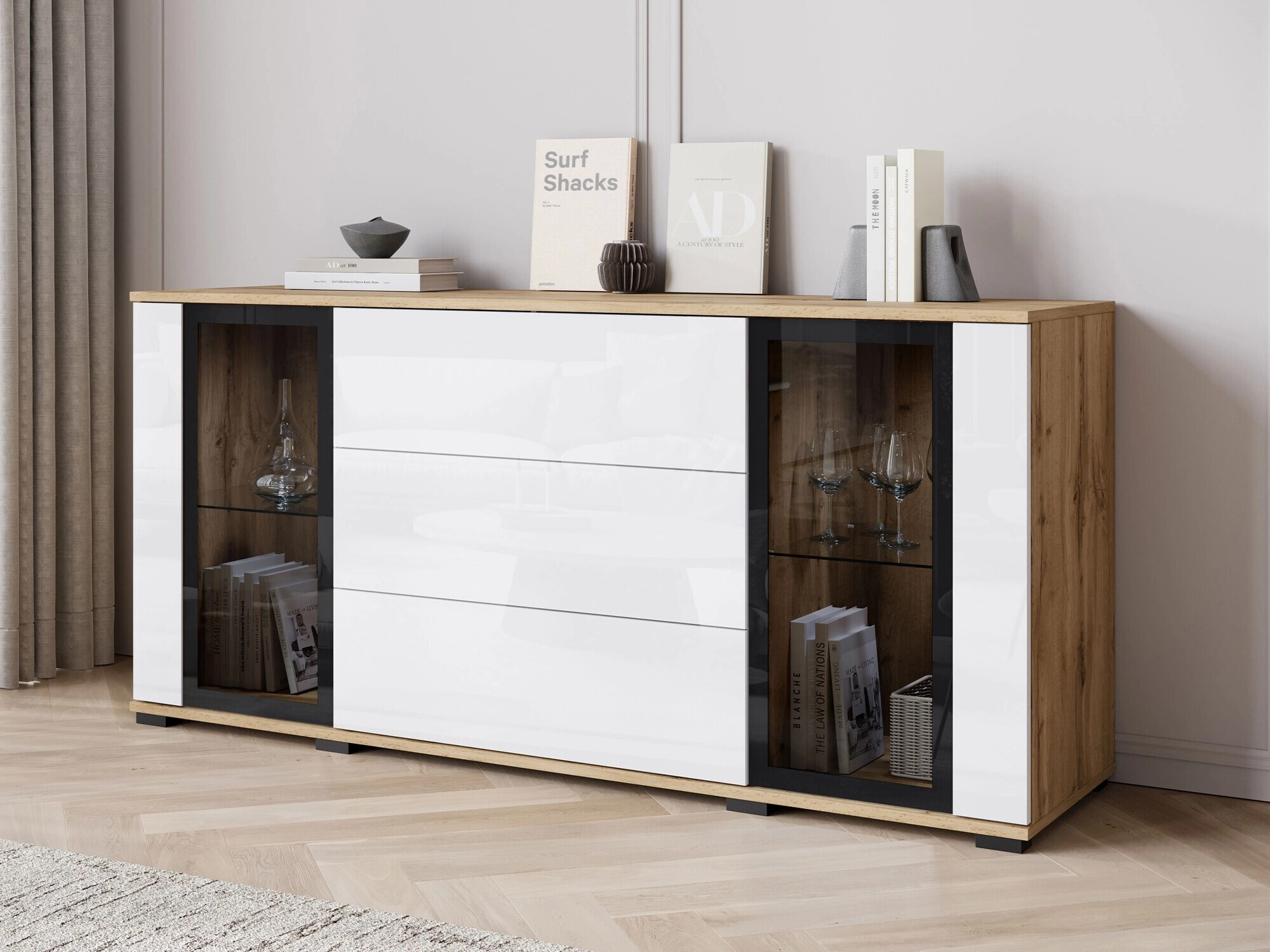 Kомод Torcame 101 (Дуб вотан + Глянцевый белый)