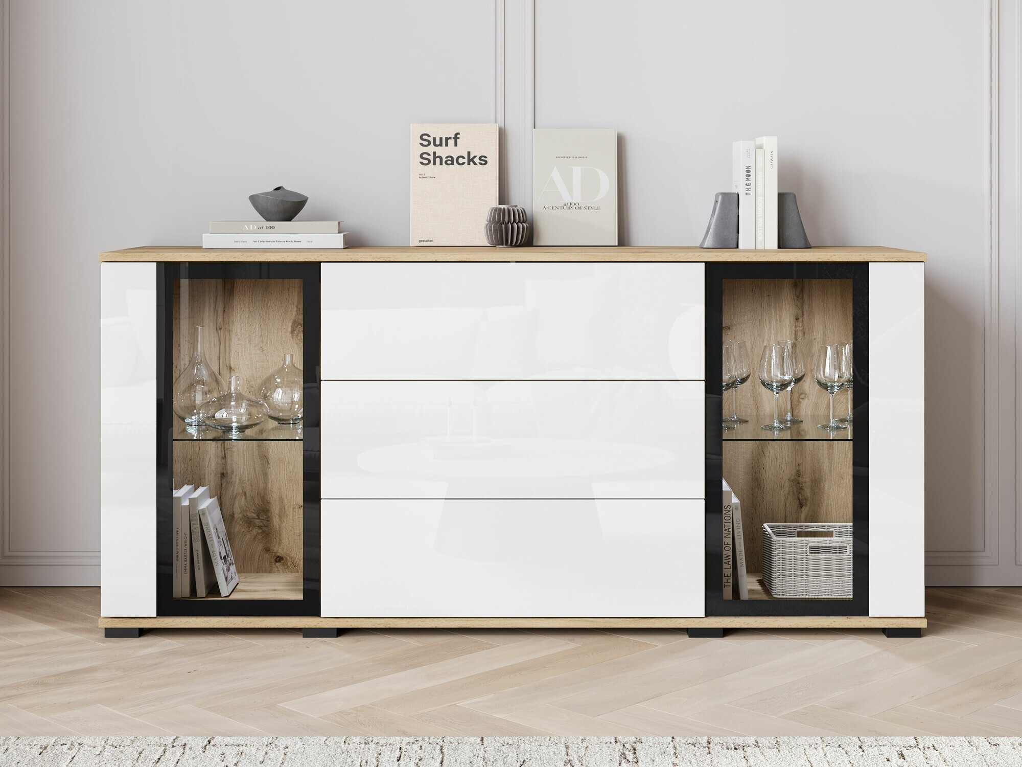 Kомод Torcame 101 (Дуб вотан + Глянцевый белый)