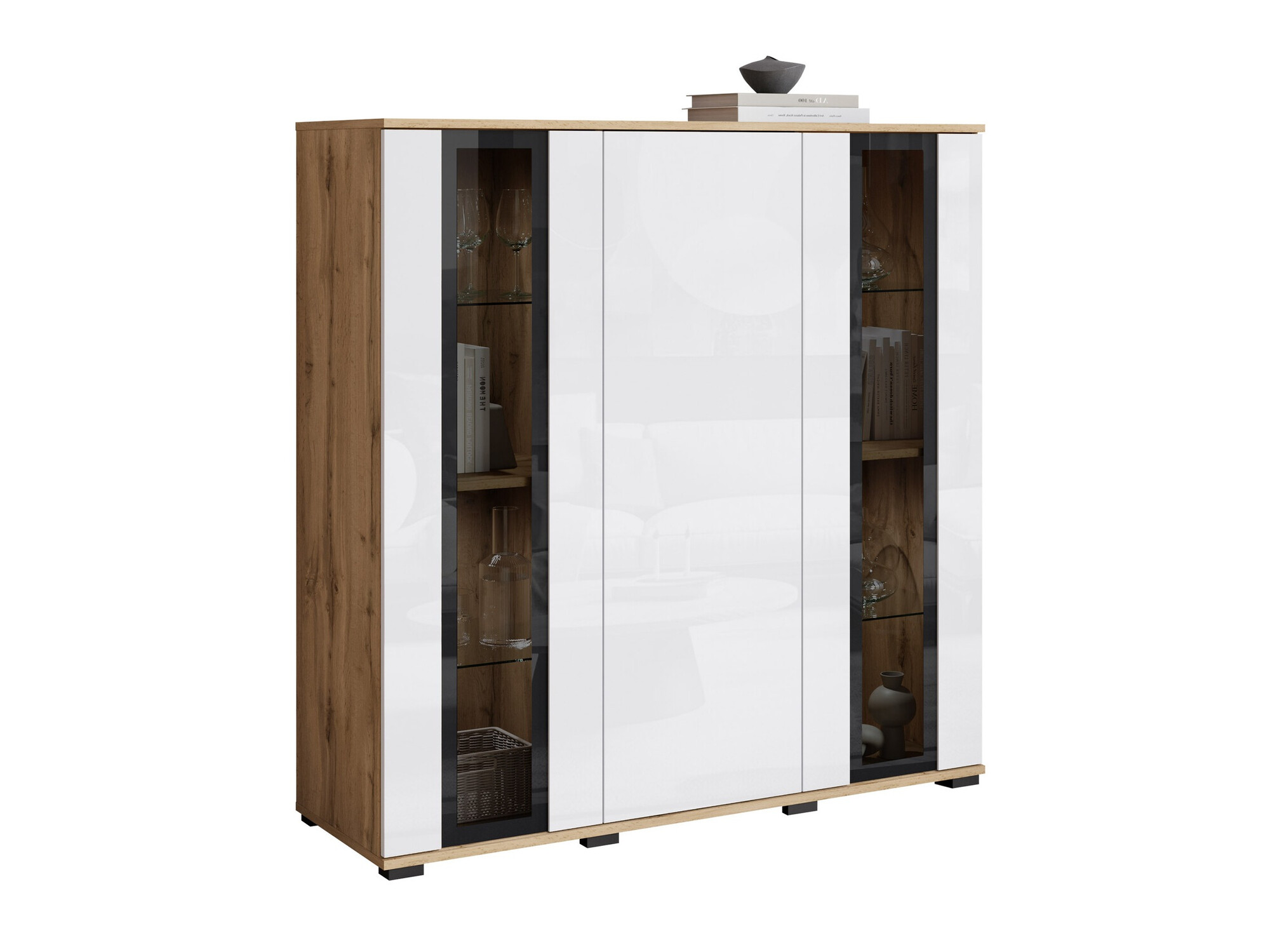 Шкафчик Torcame 100 (Дуб вотан + Глянцевый белый)