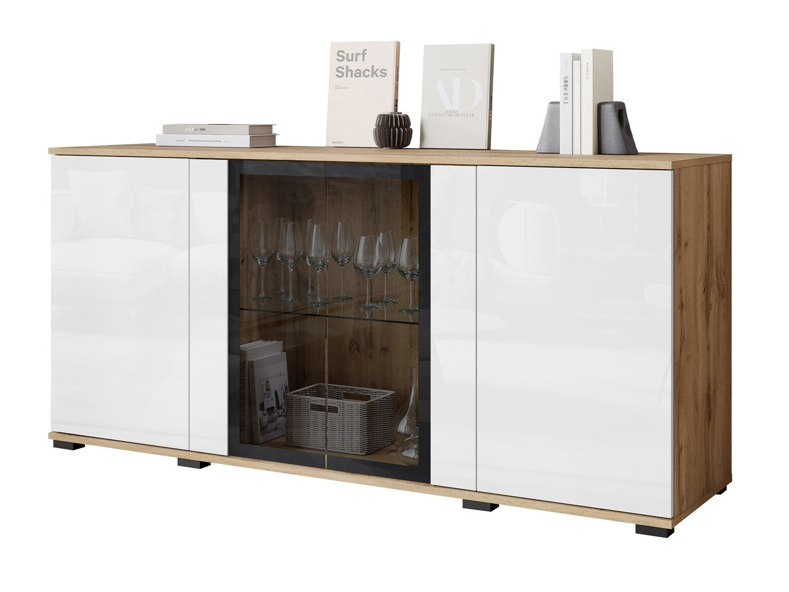 Шкафчик Torcame 102 (Дуб вотан + Глянцевый белый)