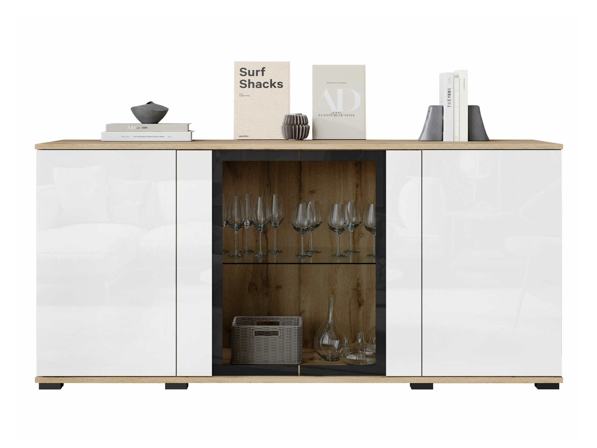 Шкафчик Torcame 102 (Дуб вотан + Глянцевый белый)