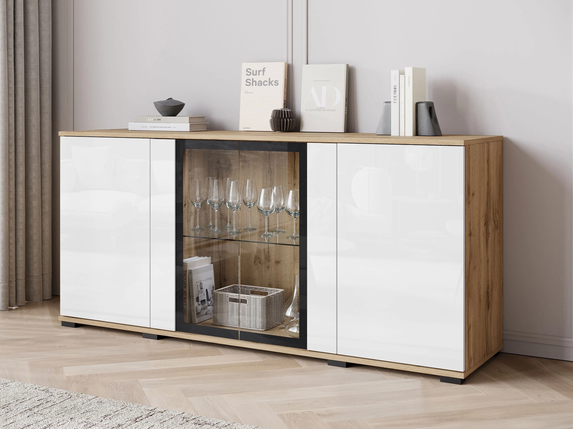 Шкафчик Torcame 102 (Дуб вотан + Глянцевый белый)