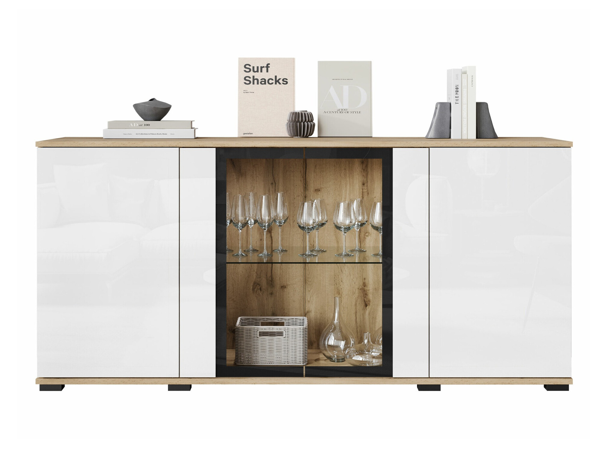 Шкафчик Torcame 102 (Дуб вотан + Глянцевый белый)