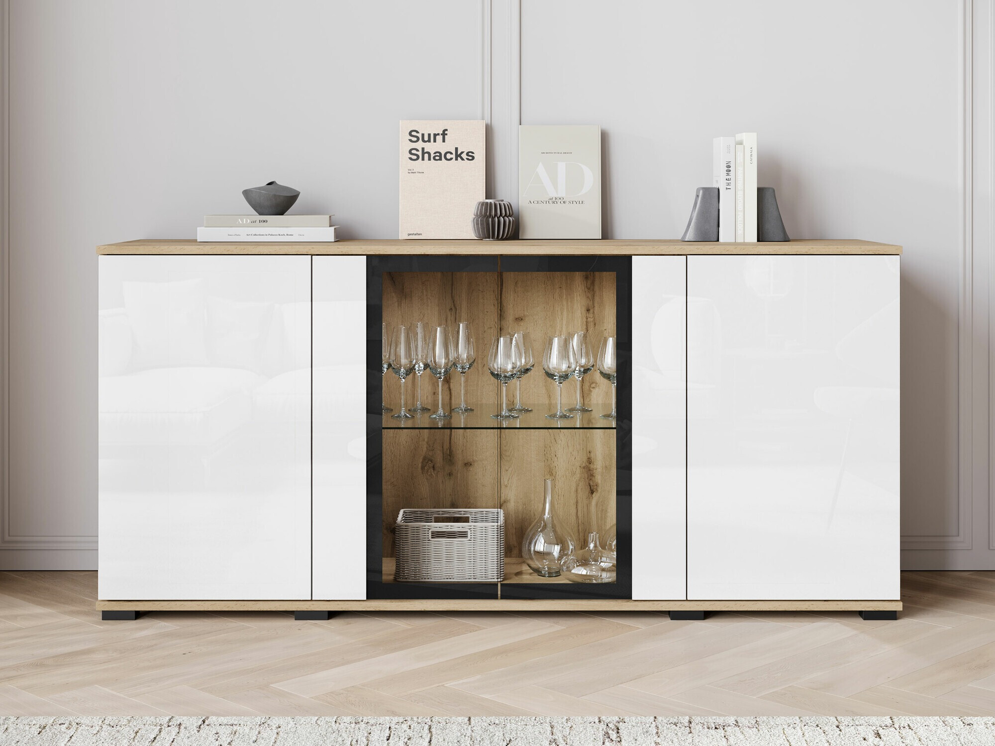 Шкафчик Torcame 102 (Дуб вотан + Глянцевый белый)